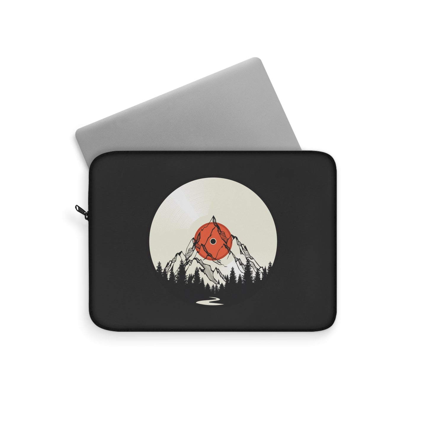 Minimal Mountain Sun Laptop Sleeve with Nature Night Illustration