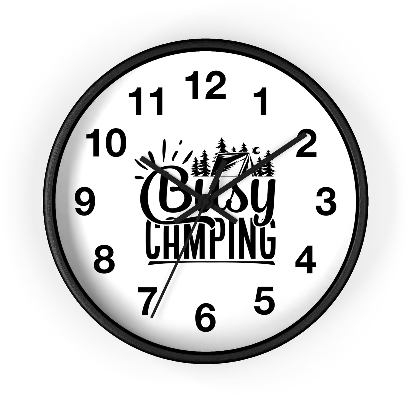 Busy Camping Wall Clock with Minimal Outdoor Typography Design