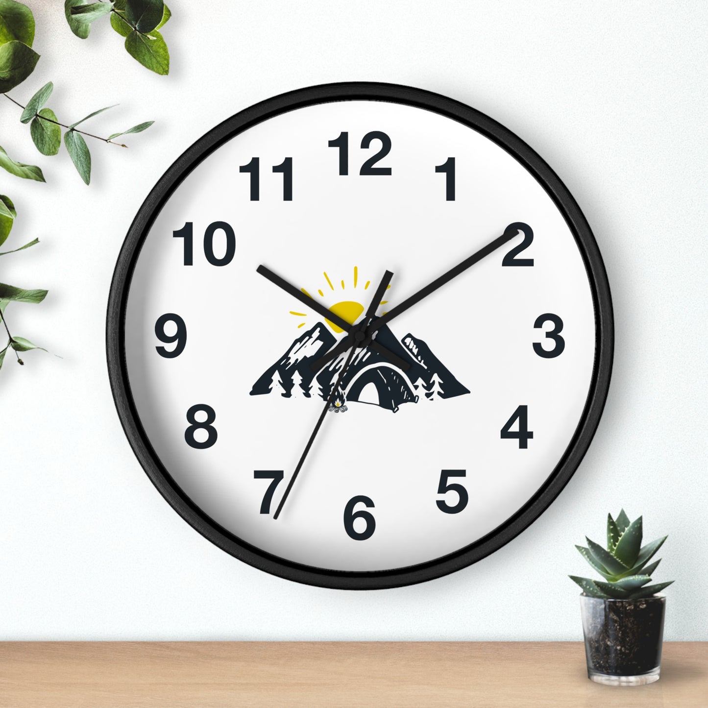 Mountain Camping Wall Clock - Sunrise Tent Design, Minimal Nature Home Decor
