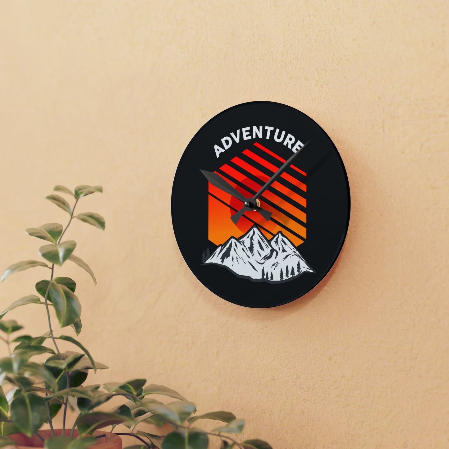 Adventure Acrylic Wall Clock - Modern Mountain Home Decor with Bold Outdoor Design