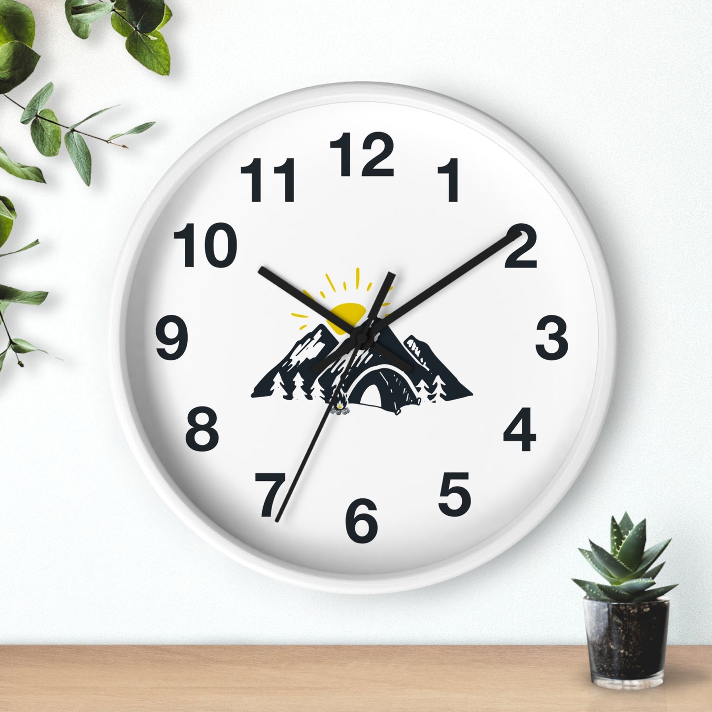Mountain Camping Wall Clock - Sunrise Tent Design, Minimal Nature Home Decor