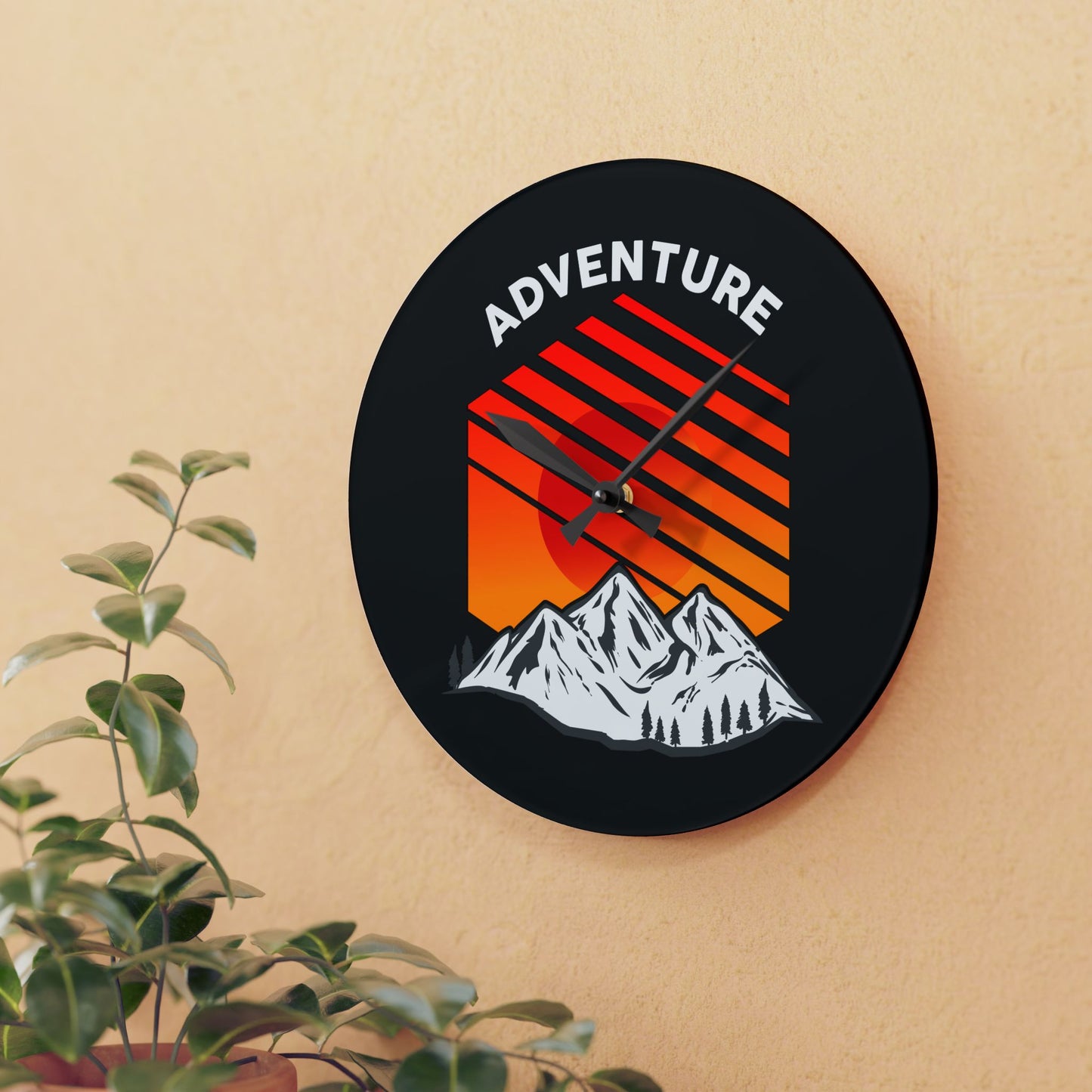 Adventure Acrylic Wall Clock - Modern Mountain Home Decor with Bold Outdoor Design