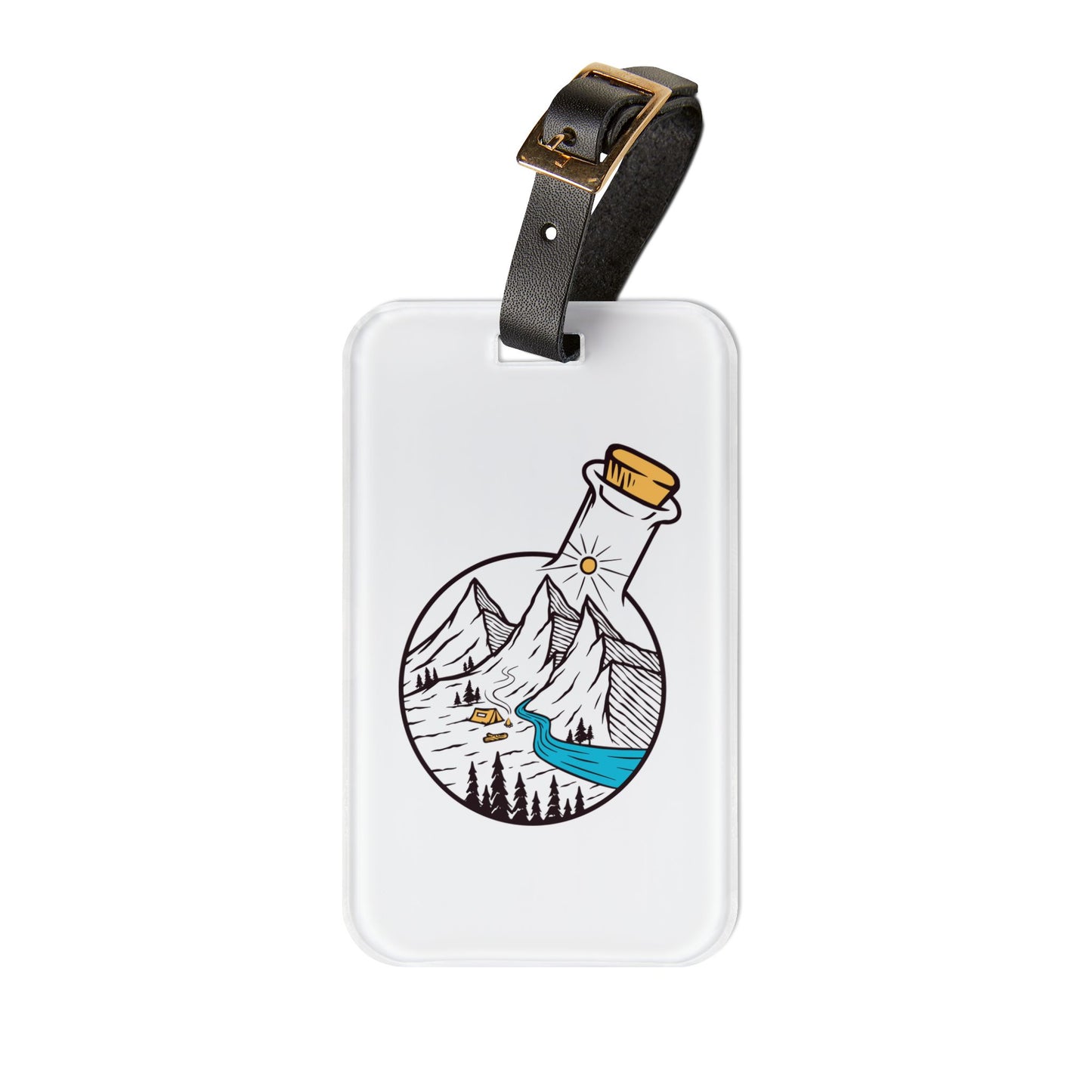 Nature in a Bottle Luggage Tag - Mountain Camping Travel Tag for Adventure Lovers
