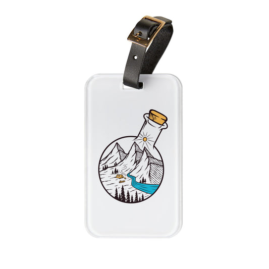 Nature in a Bottle Luggage Tag - Mountain Camping Travel Tag for Adventure Lovers