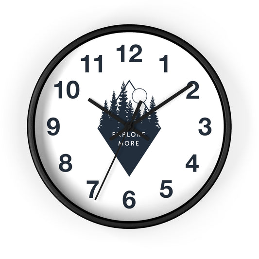 Explore More Wall Clock - Minimal Forest & Mountain Design, Adventure Quote Clock