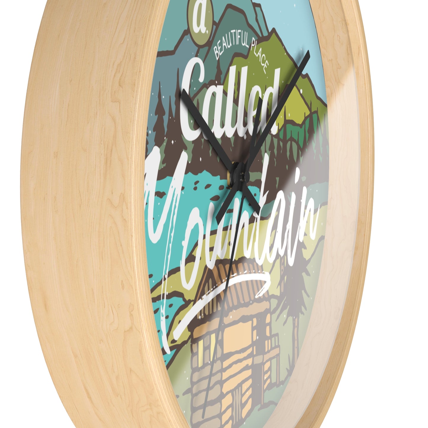 A Beautiful Place Called Mountain Wall Clock - Cozy Nature Home Decor with Cabin Illustration