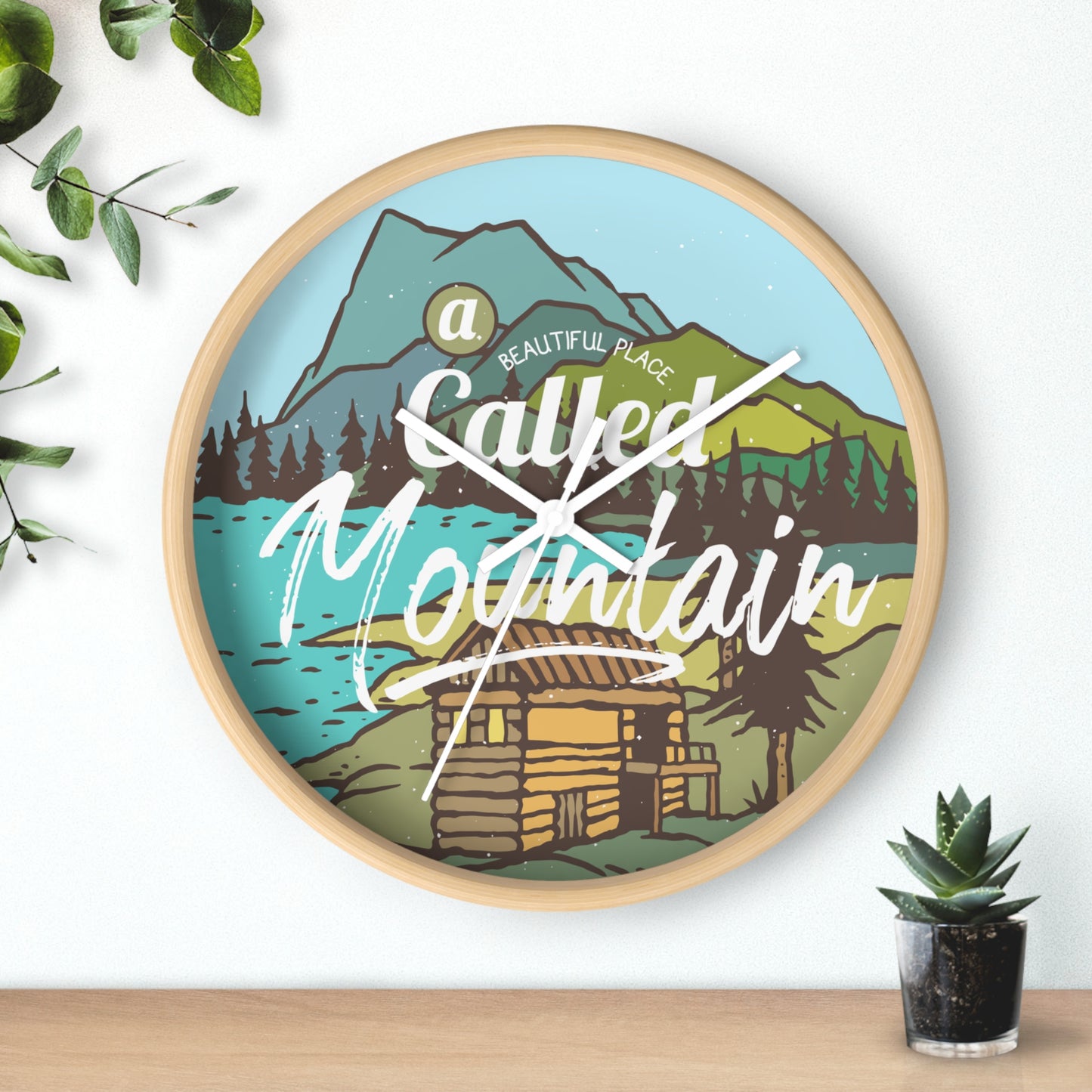 A Beautiful Place Called Mountain Wall Clock - Cozy Nature Home Decor with Cabin Illustration