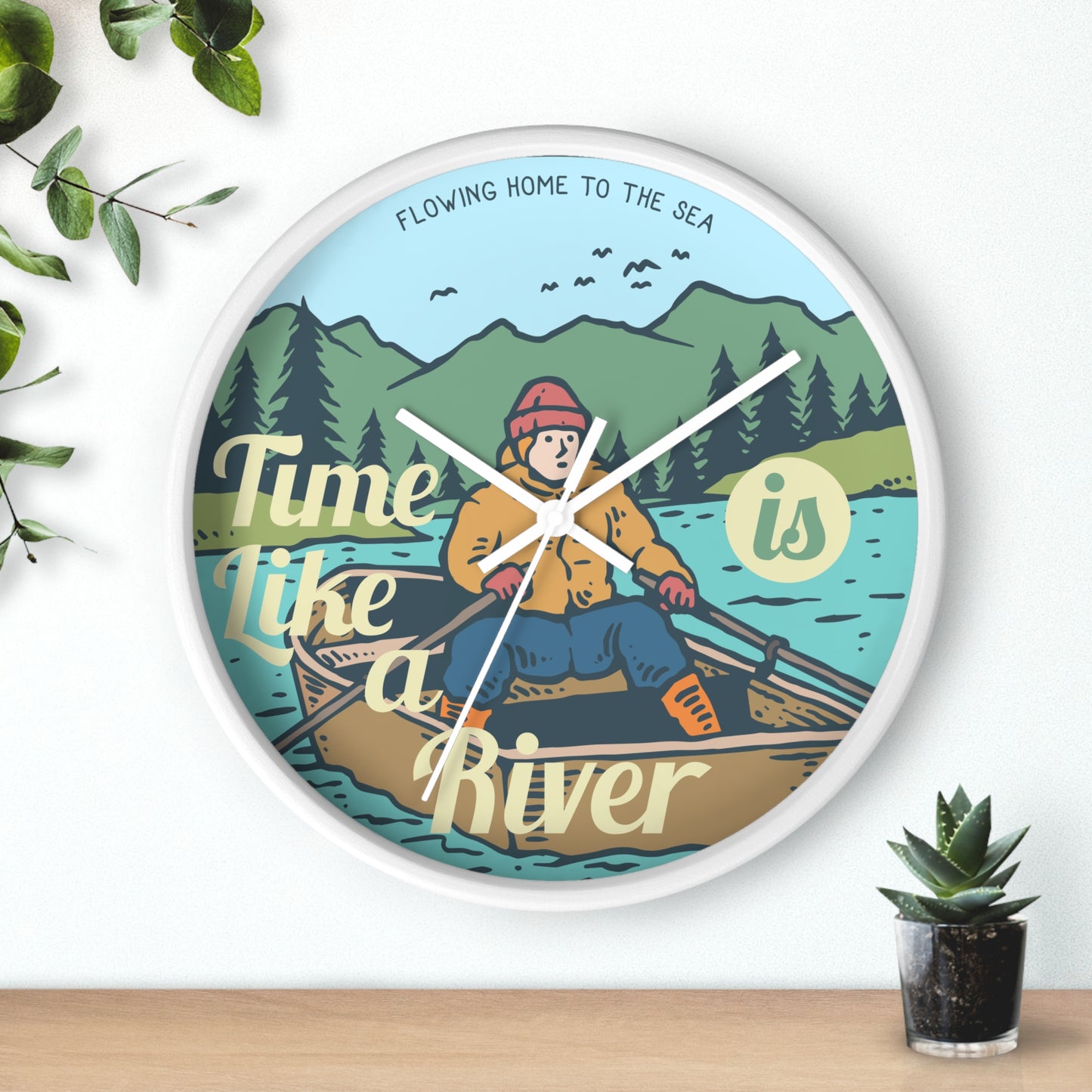 Time Is Like a River Wall Clock - Cozy Nature Home Decor with Calm Outdoor Illustration