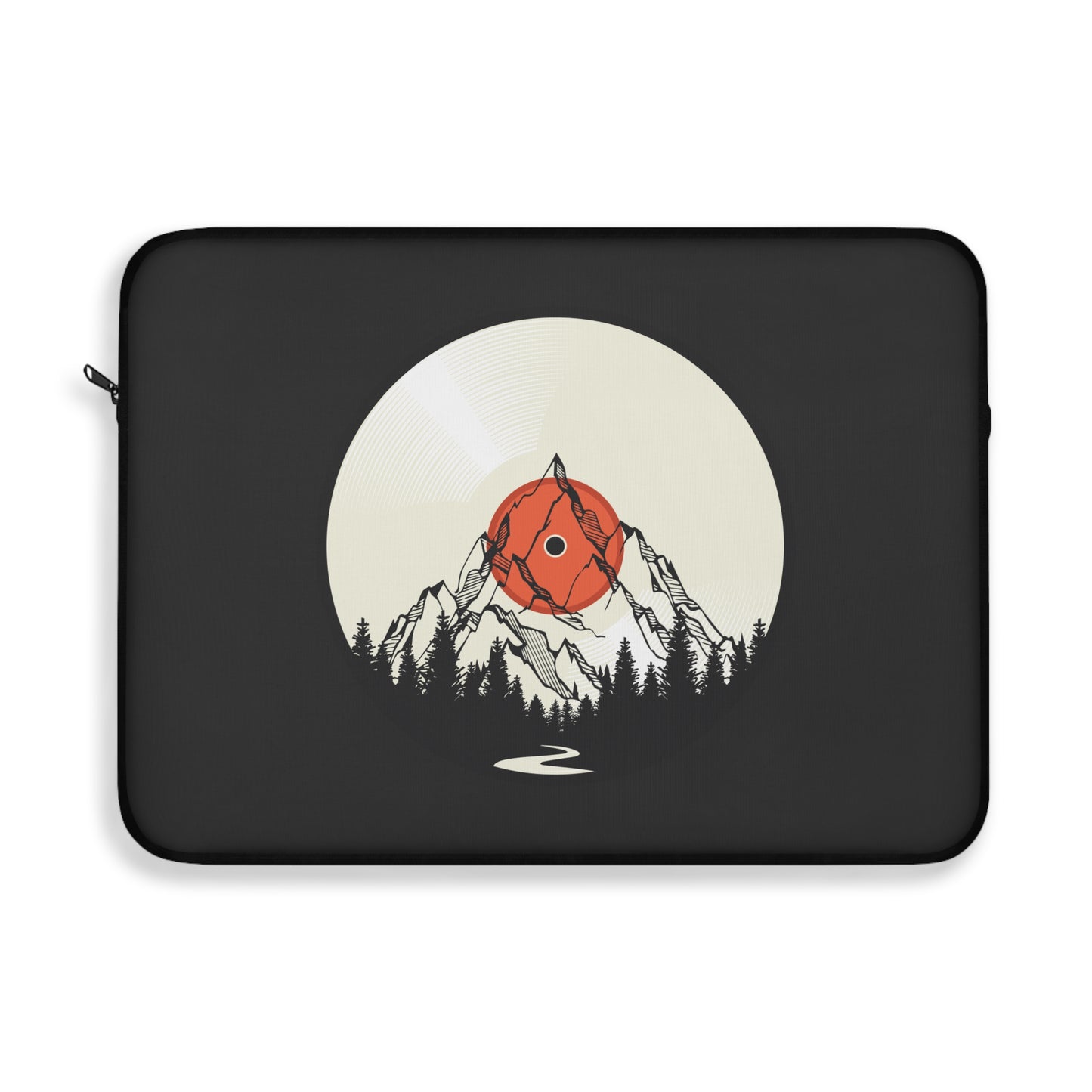 Minimal Mountain Sun Laptop Sleeve with Nature Night Illustration