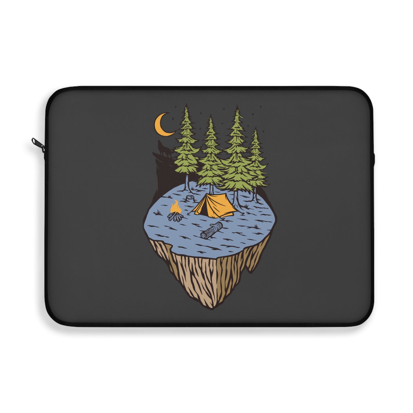 Floating Forest Night Laptop Sleeve with Camping Nature Illustration