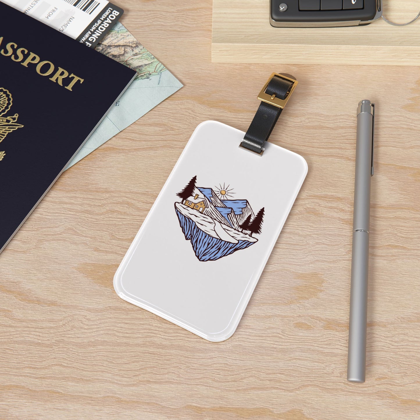 Mountain Cabin Luggage Tag - Cozy Alpine Retreat Illustration Travel Bag Tag