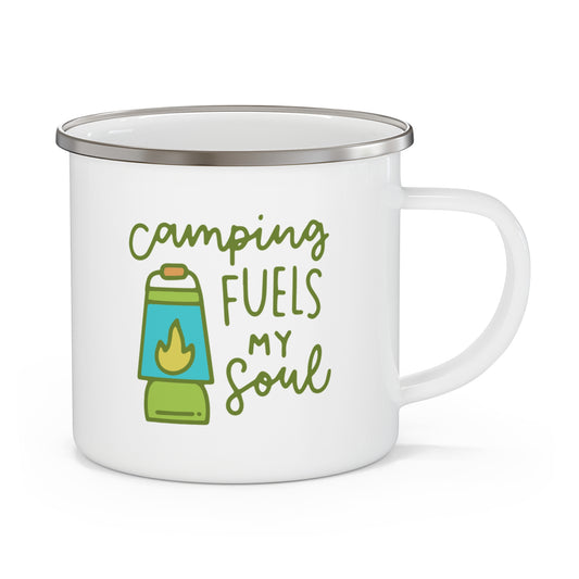 Camping Fuels My Soul Enamel Mug – Inspirational 12oz Cup for Outdoor Adventures
