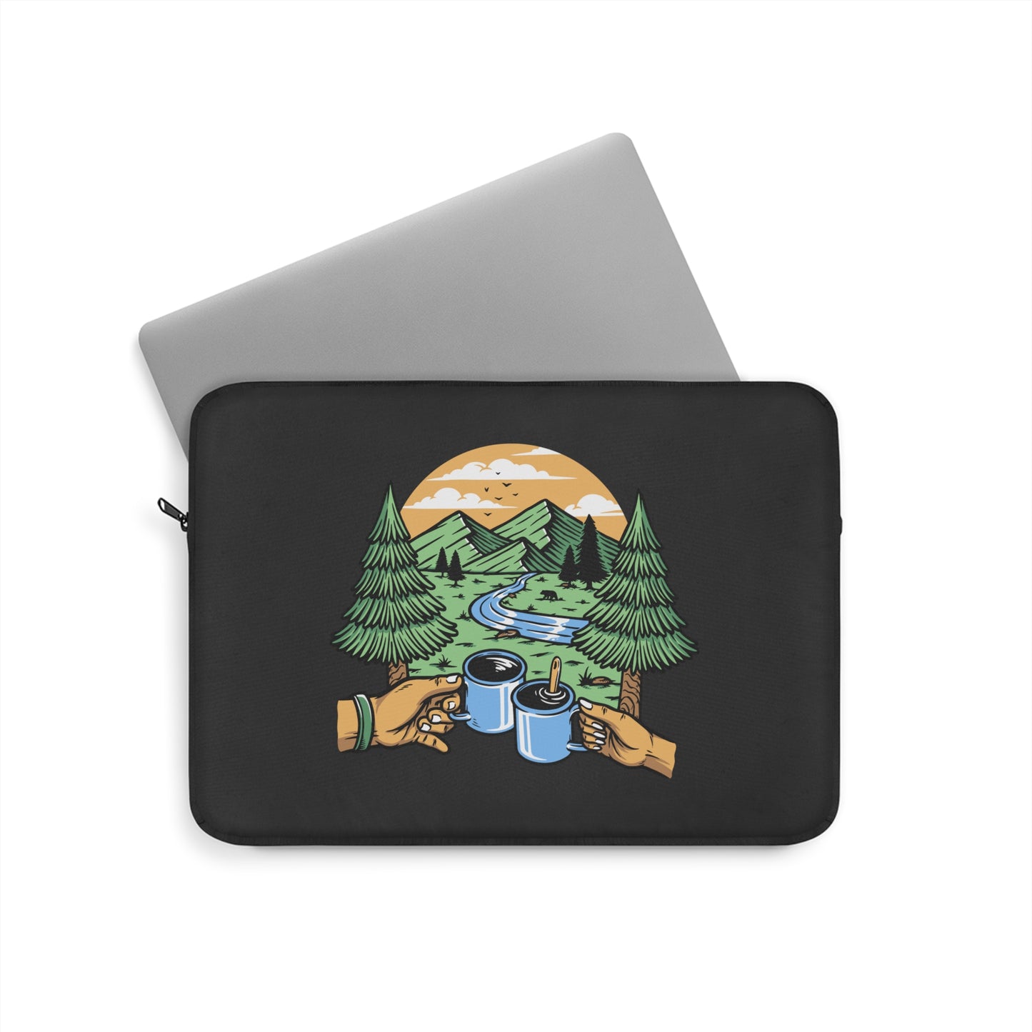 Camp Coffee Laptop Sleeve - Outdoor Morning Ritual Protective Case for Campers & Nature Lovers
