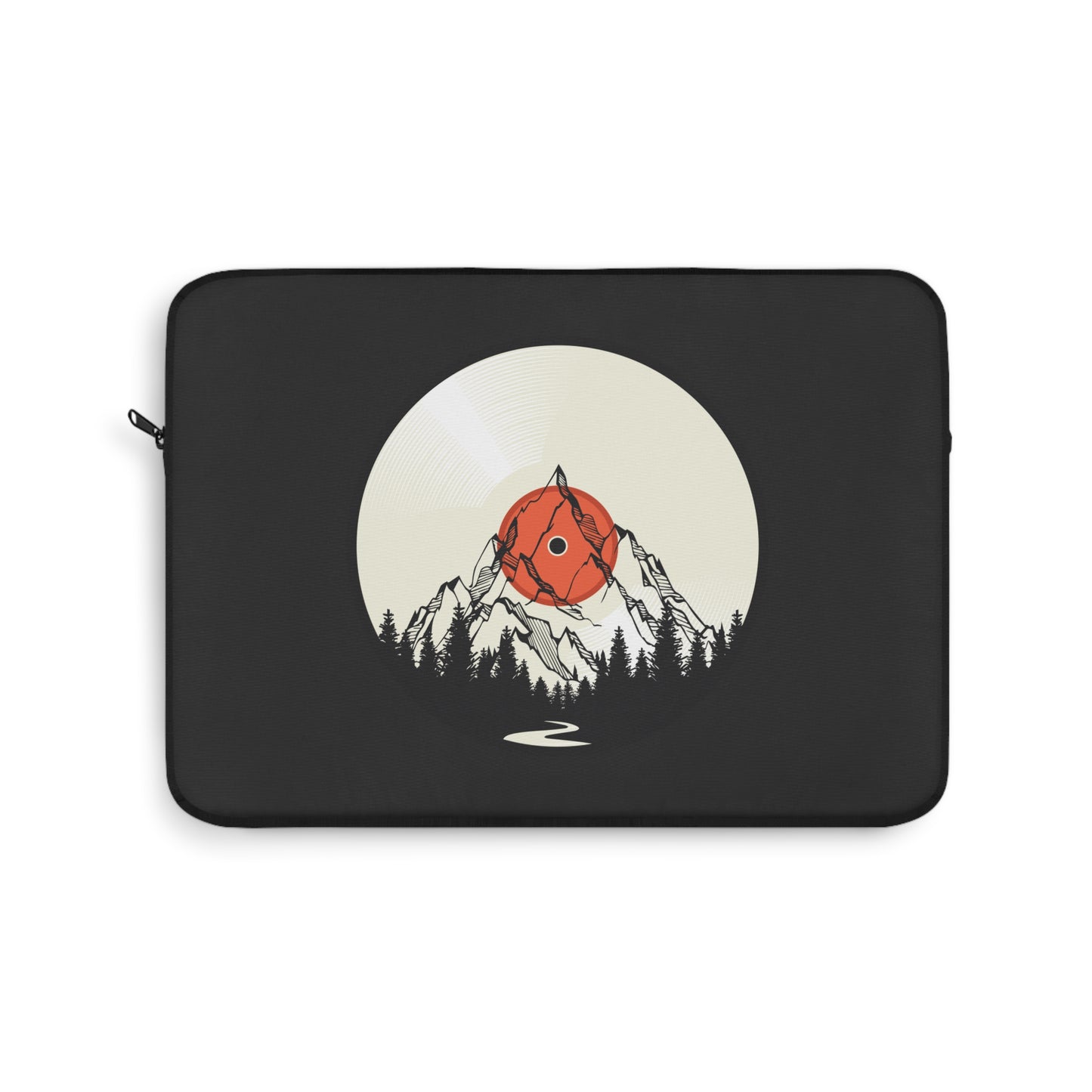 Minimal Mountain Sun Laptop Sleeve with Nature Night Illustration