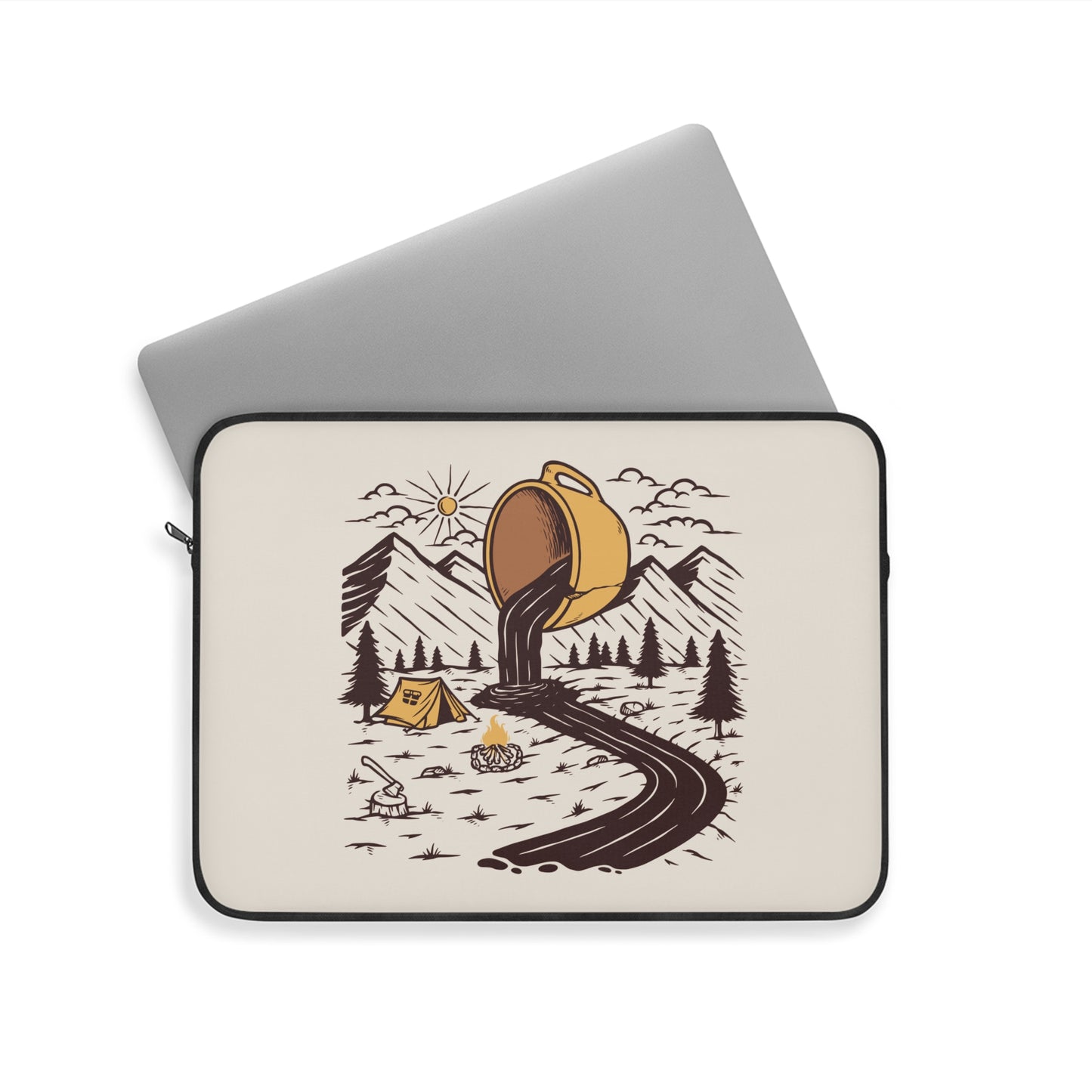 Coffee River Laptop Sleeve - Camping Coffee Art Laptop Case for Outdoor Lovers & Digital Nomads