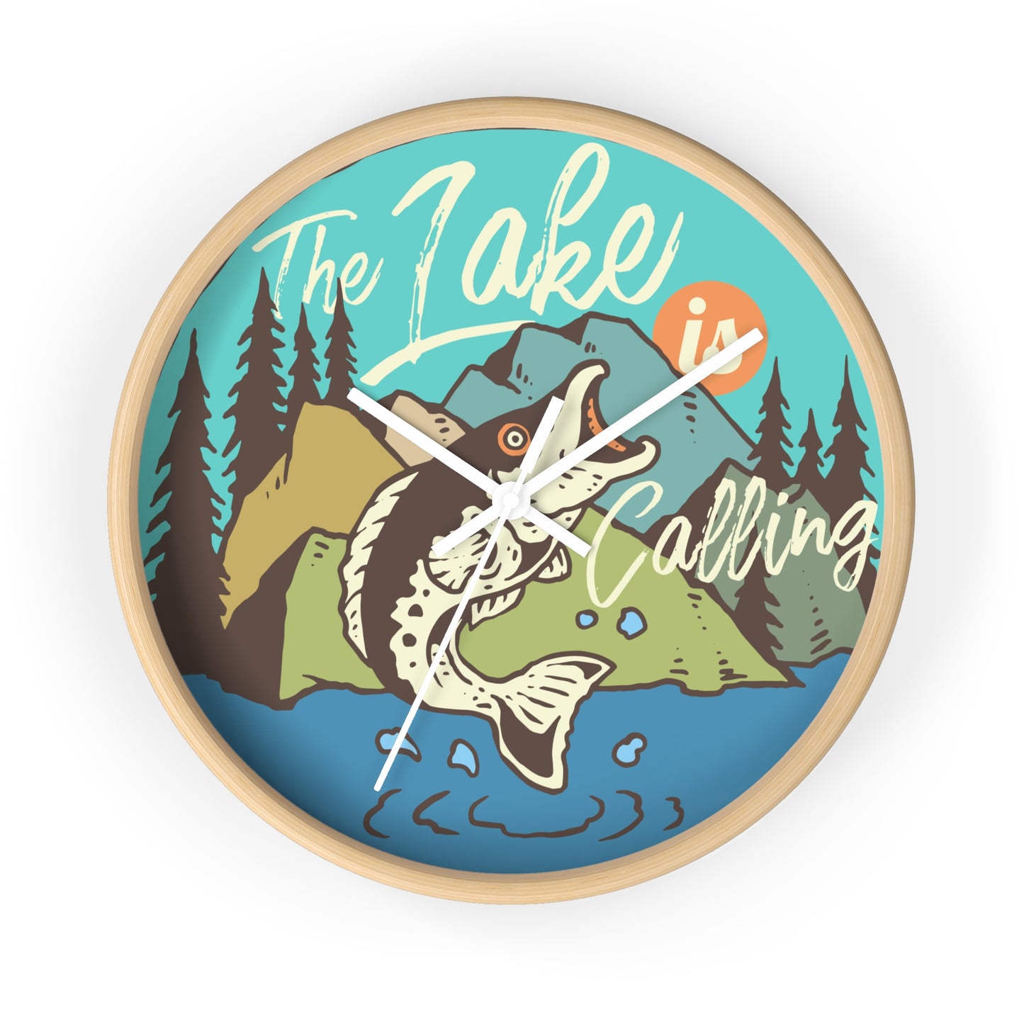 The Lake Is Calling Wall Clock - Cozy Nature Home Decor with Fishing Illustration