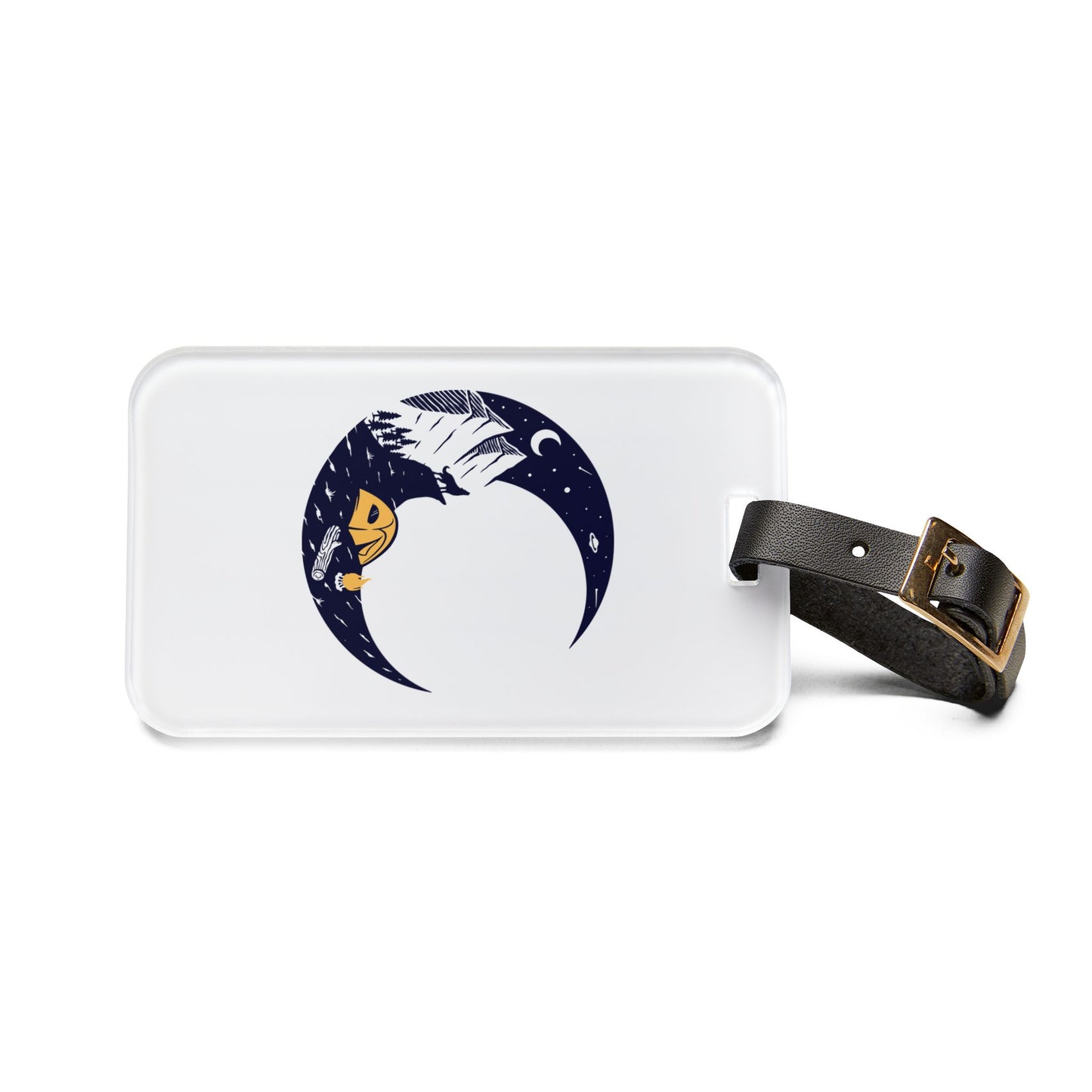 Moonlit Camping Luggage Tag with Night Mountain Nature Illustration