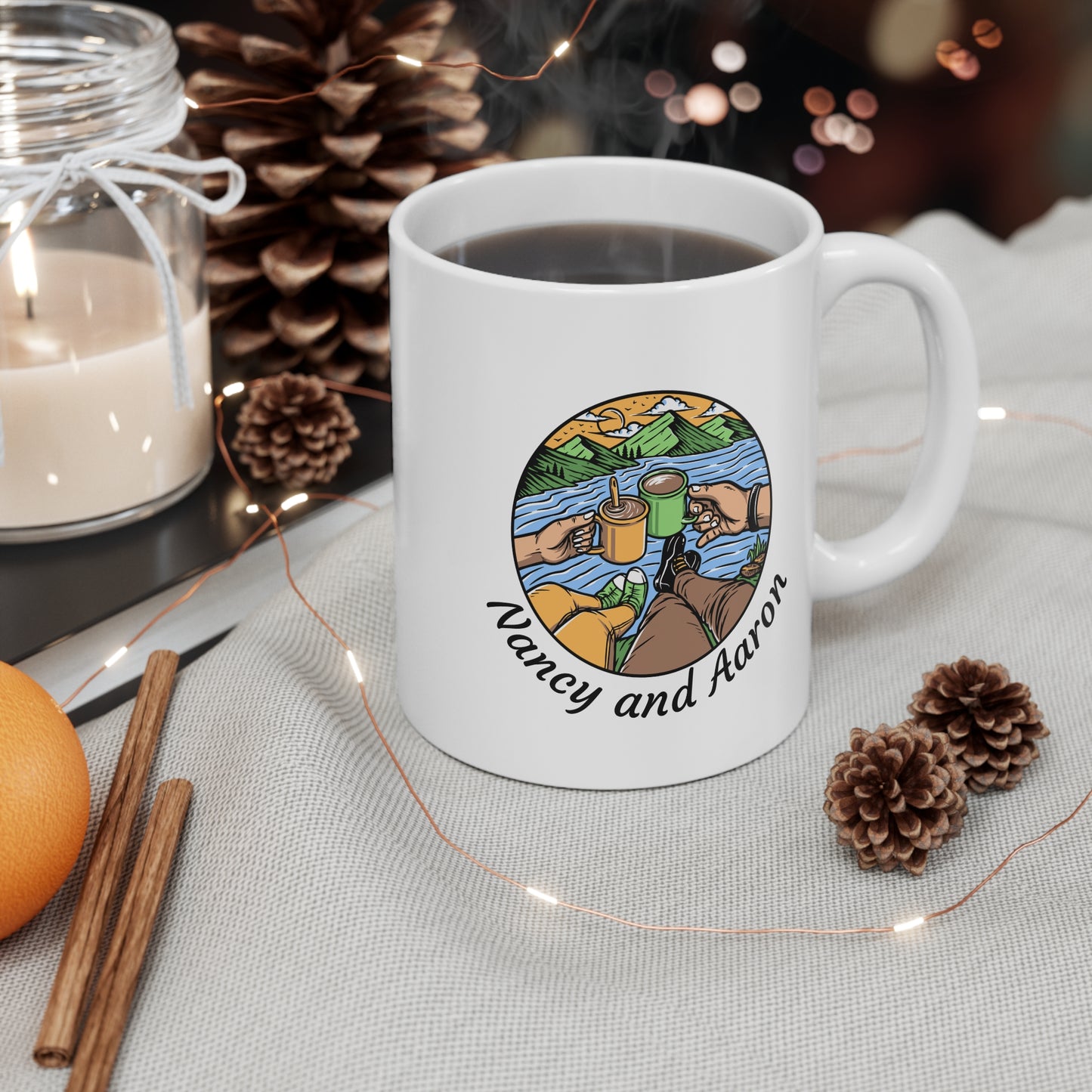 Personalized Travel Cheers Mug - Custom Couple Names Adventure Coffee Cup