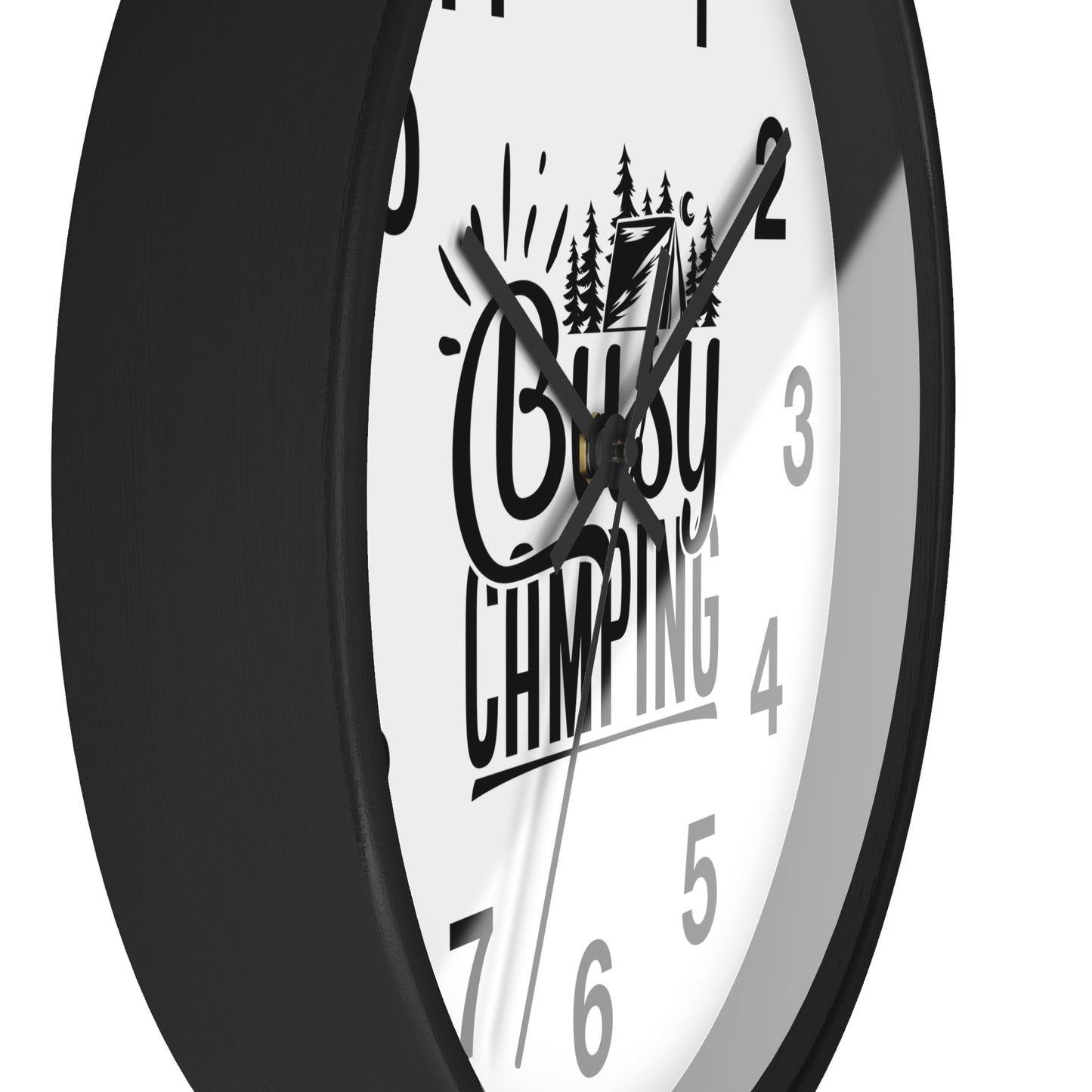 Busy Camping Wall Clock with Minimal Outdoor Typography Design