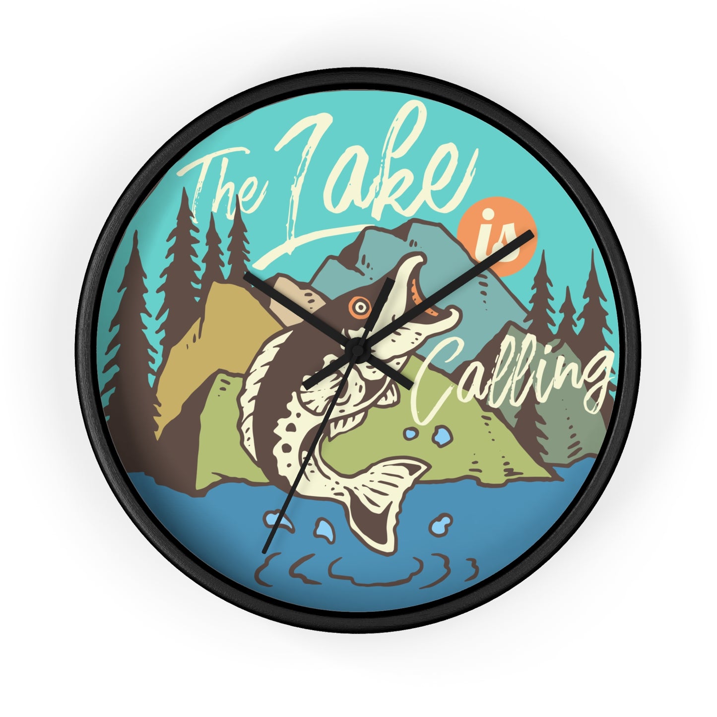 The Lake Is Calling Wall Clock - Cozy Nature Home Decor with Fishing Illustration