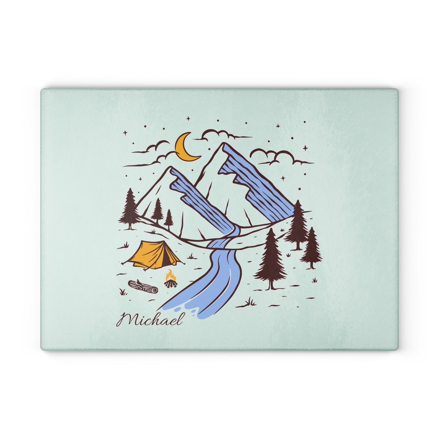Personalized Moonlit Camping Cutting Board - Custom Name Mountain Night Scene Gift