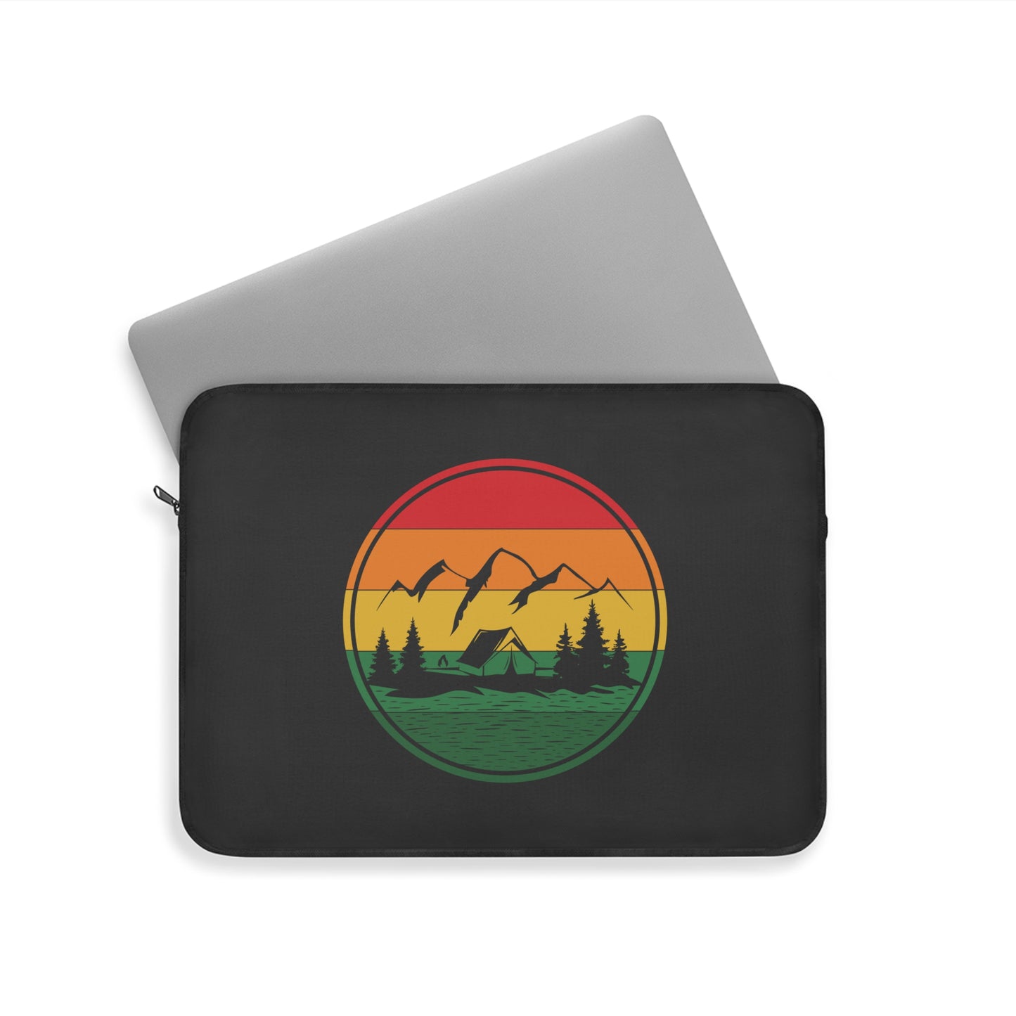 Retro Mountain Lake Laptop Sleeve with Sunset Camping Nature Design