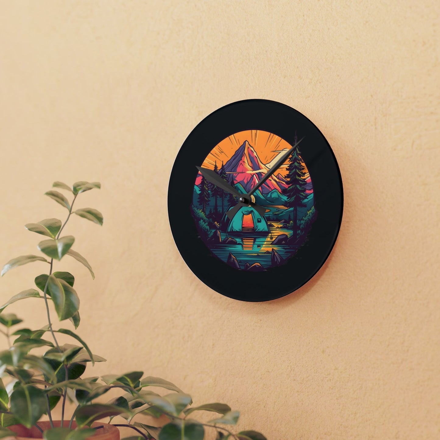 Acrylic Mountain Wall Clock - Modern Nature Home Decor with Scenic Landscape Art