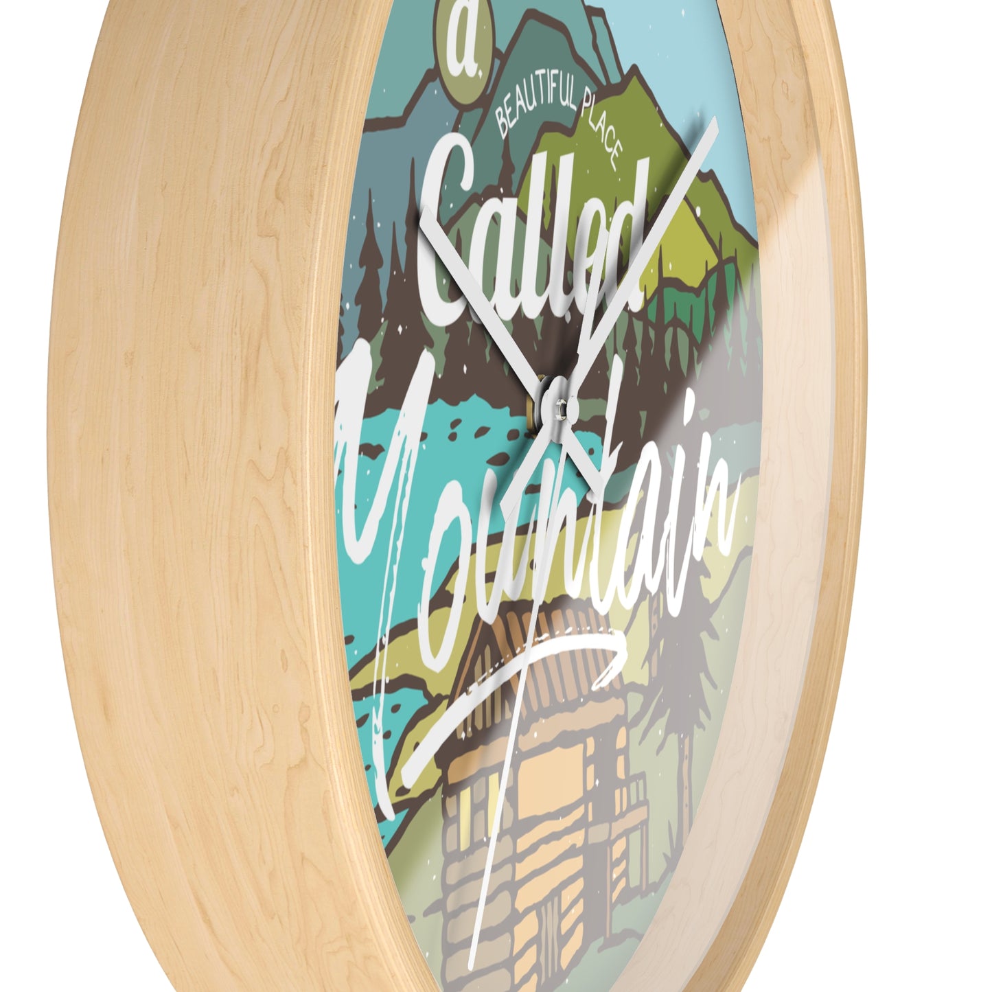 A Beautiful Place Called Mountain Wall Clock - Cozy Nature Home Decor with Cabin Illustration