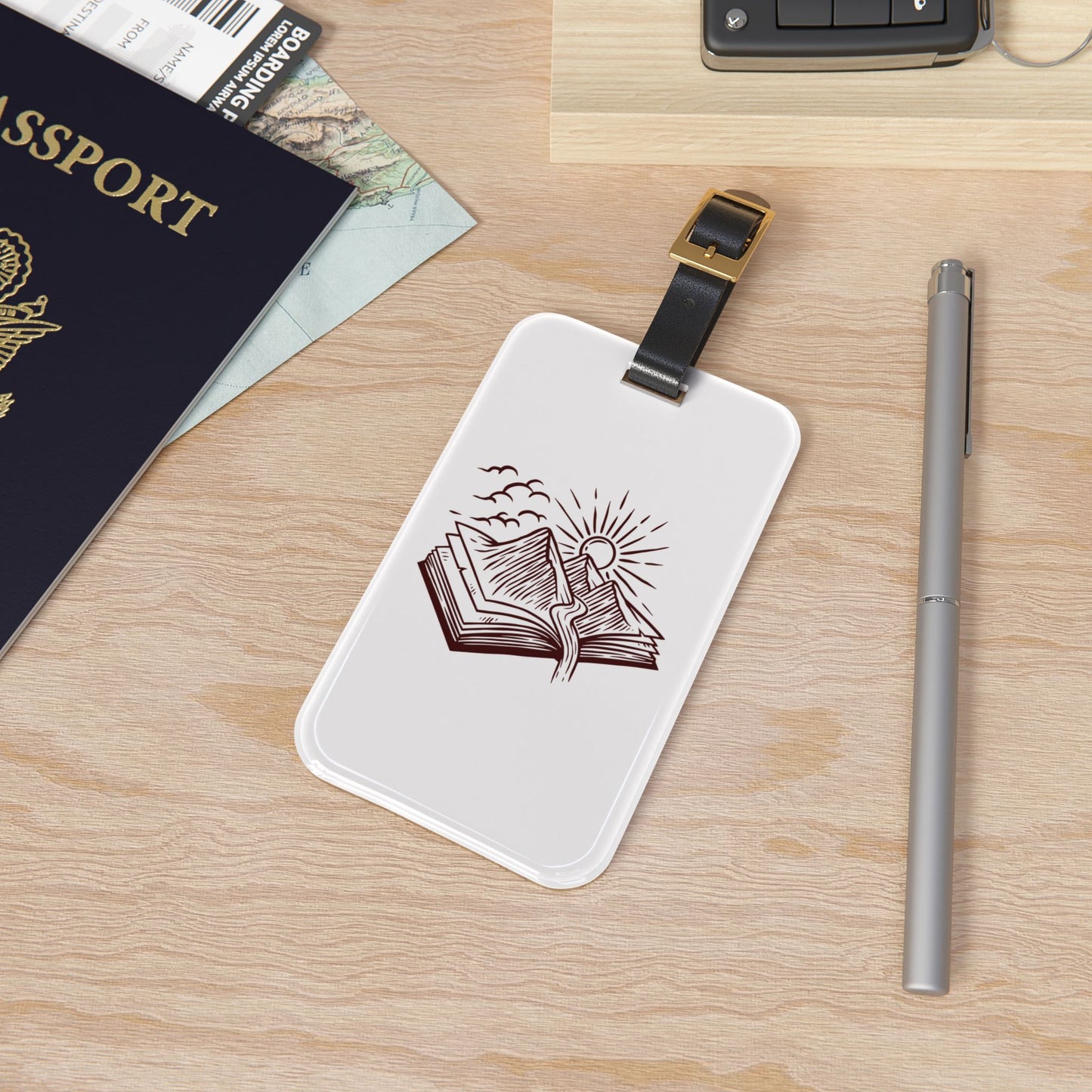 Journey Story Luggage Tag - Adventure Book & Mountain Illustration Travel Bag Tag