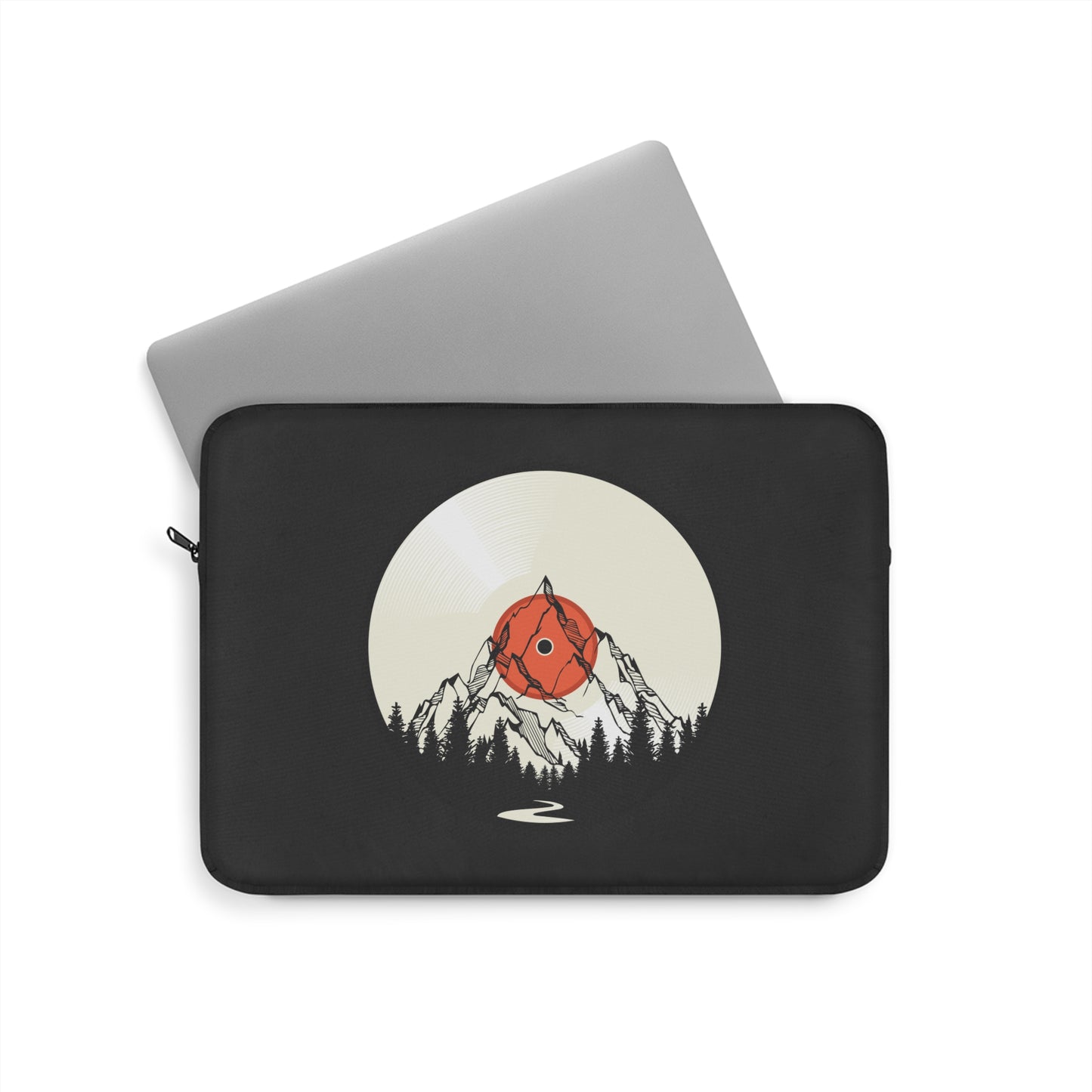 Minimal Mountain Sun Laptop Sleeve with Nature Night Illustration