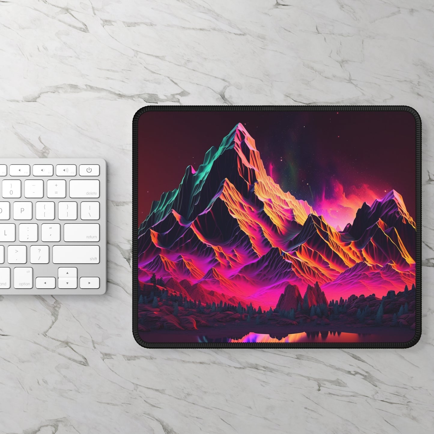 Neon Mountain Night Mouse Pad - Cozy Nature Desk Decor with Dreamy Fantasy Landscape