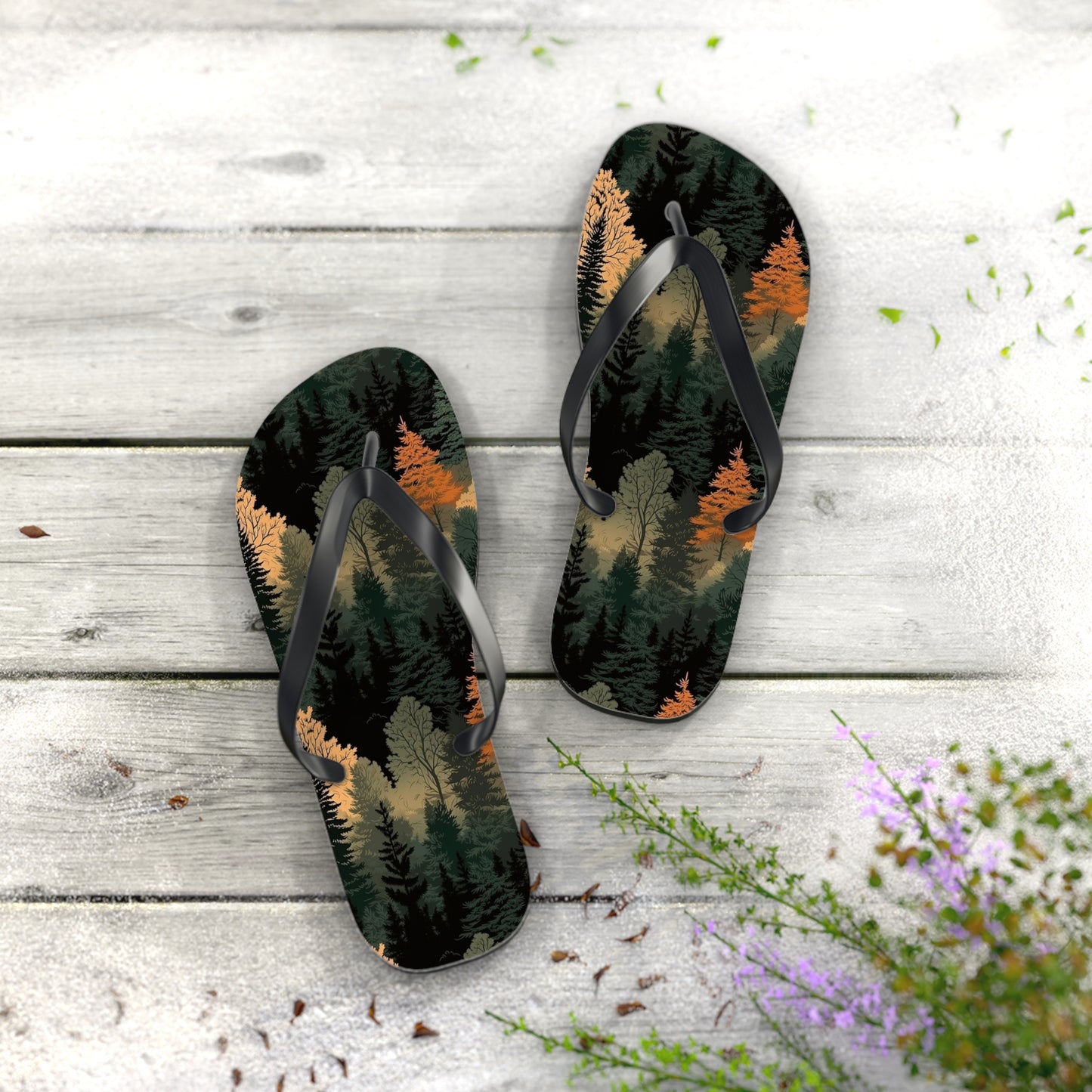 Forest Pattern Flip Flops - Nature Inspired Summer Sandals for Outdoor & Everyday Wear