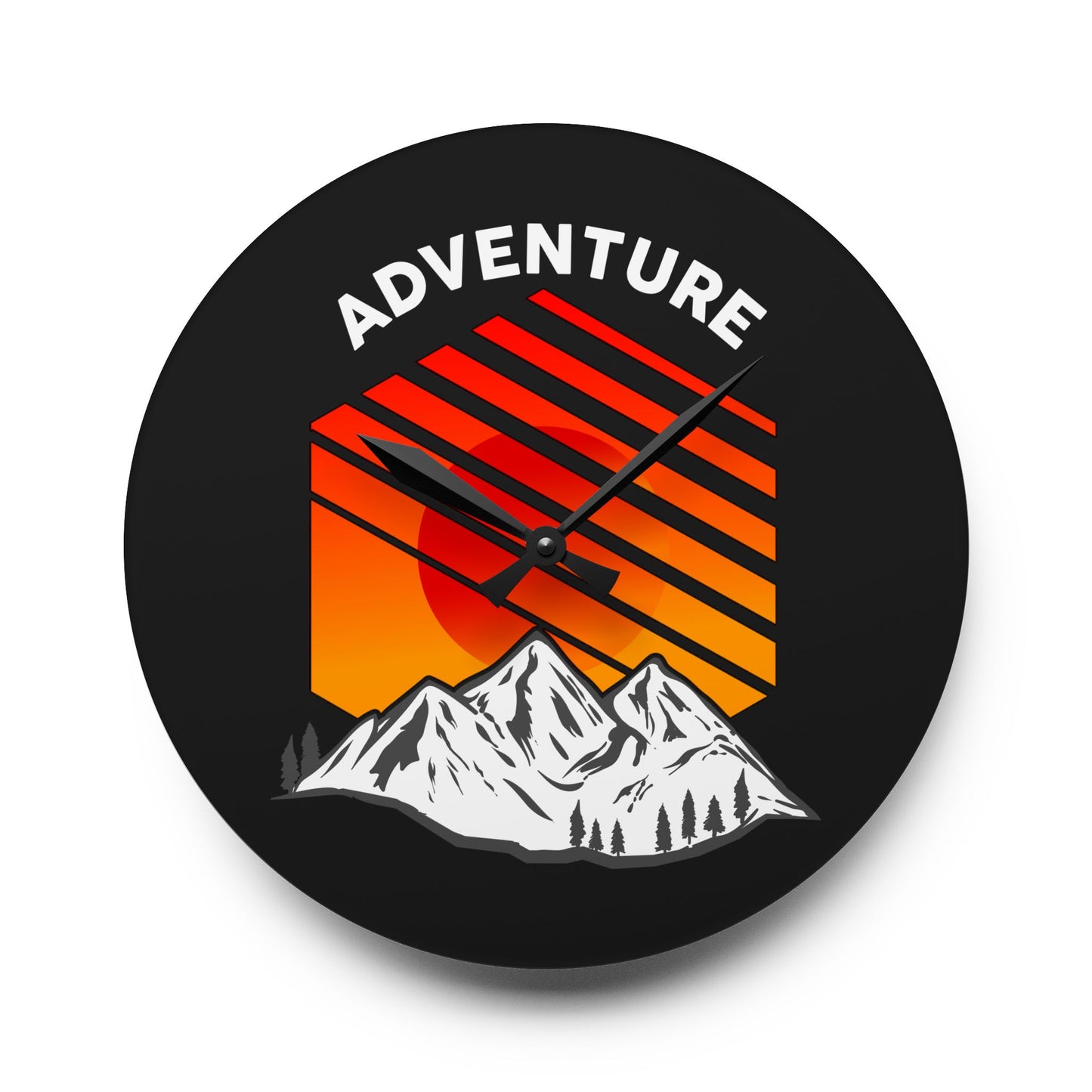 Adventure Acrylic Wall Clock - Modern Mountain Home Decor with Bold Outdoor Design