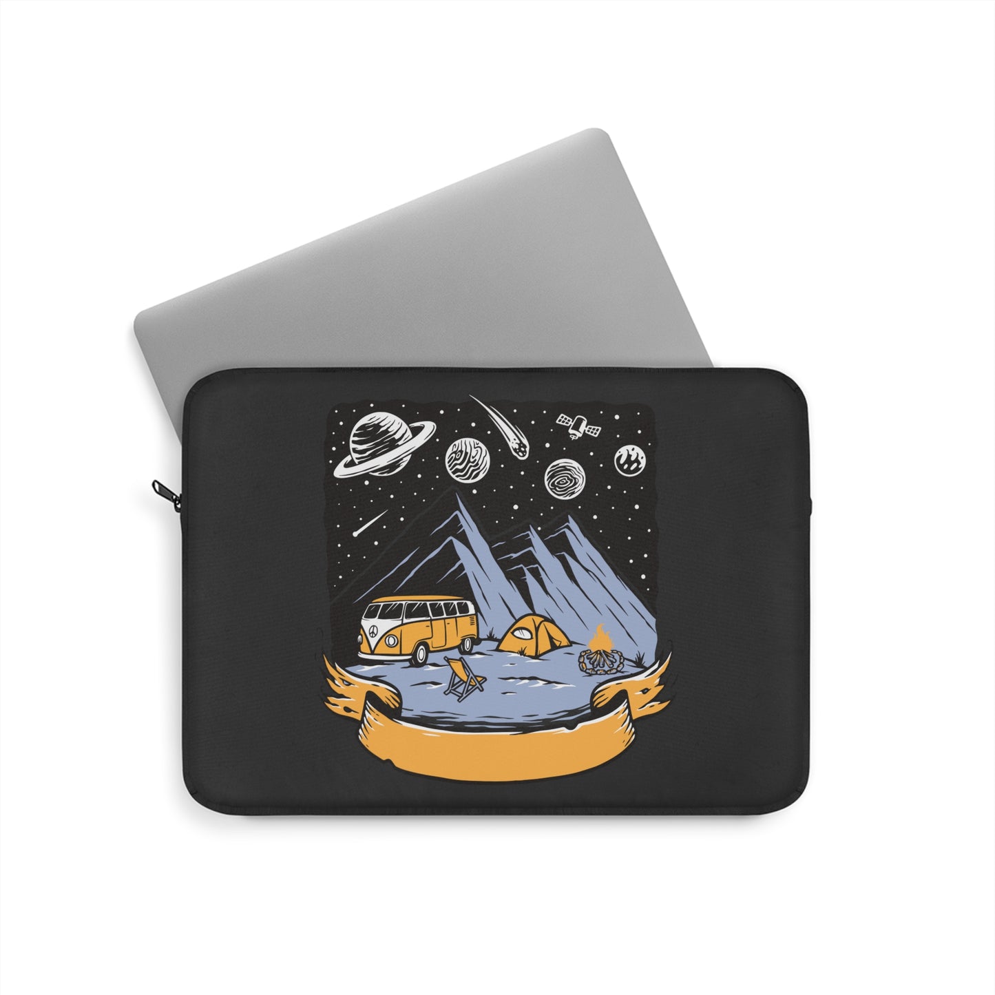 Cosmic Camping Adventure Laptop Sleeve with Van and Mountain Night Scene