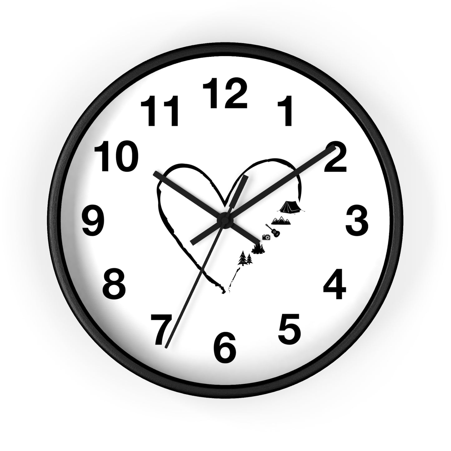 Love Nature Wall Clock - Heart Mountain Design, Minimal Outdoor Home Decor