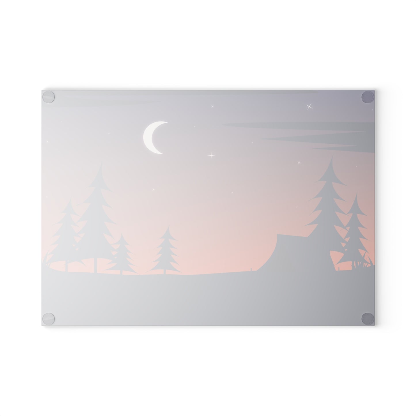 Night Camping Glass Cutting Board - Minimalist Forest & Moon Kitchen Board for Outdoor Lovers