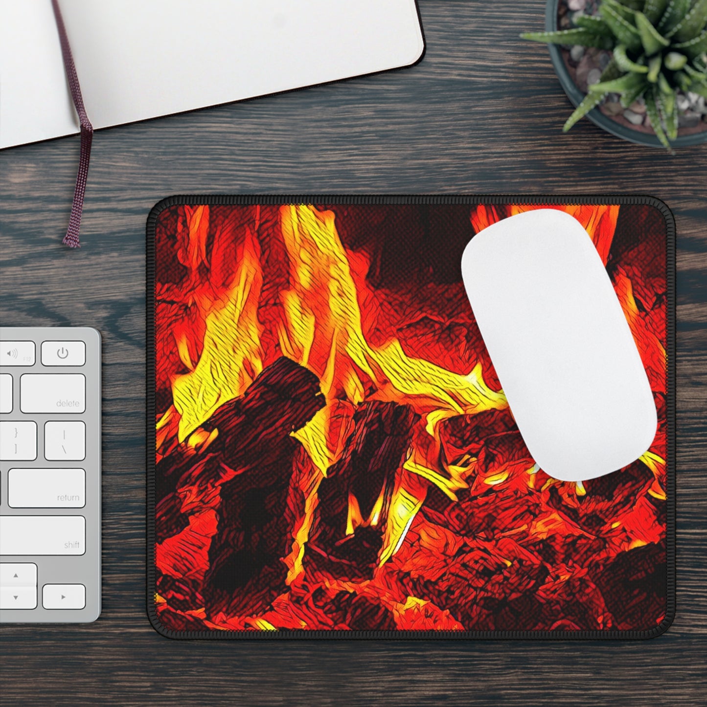Campfire Texture Mouse Pad - Cozy Outdoor Desk Decor with Warm Firelight Vibes