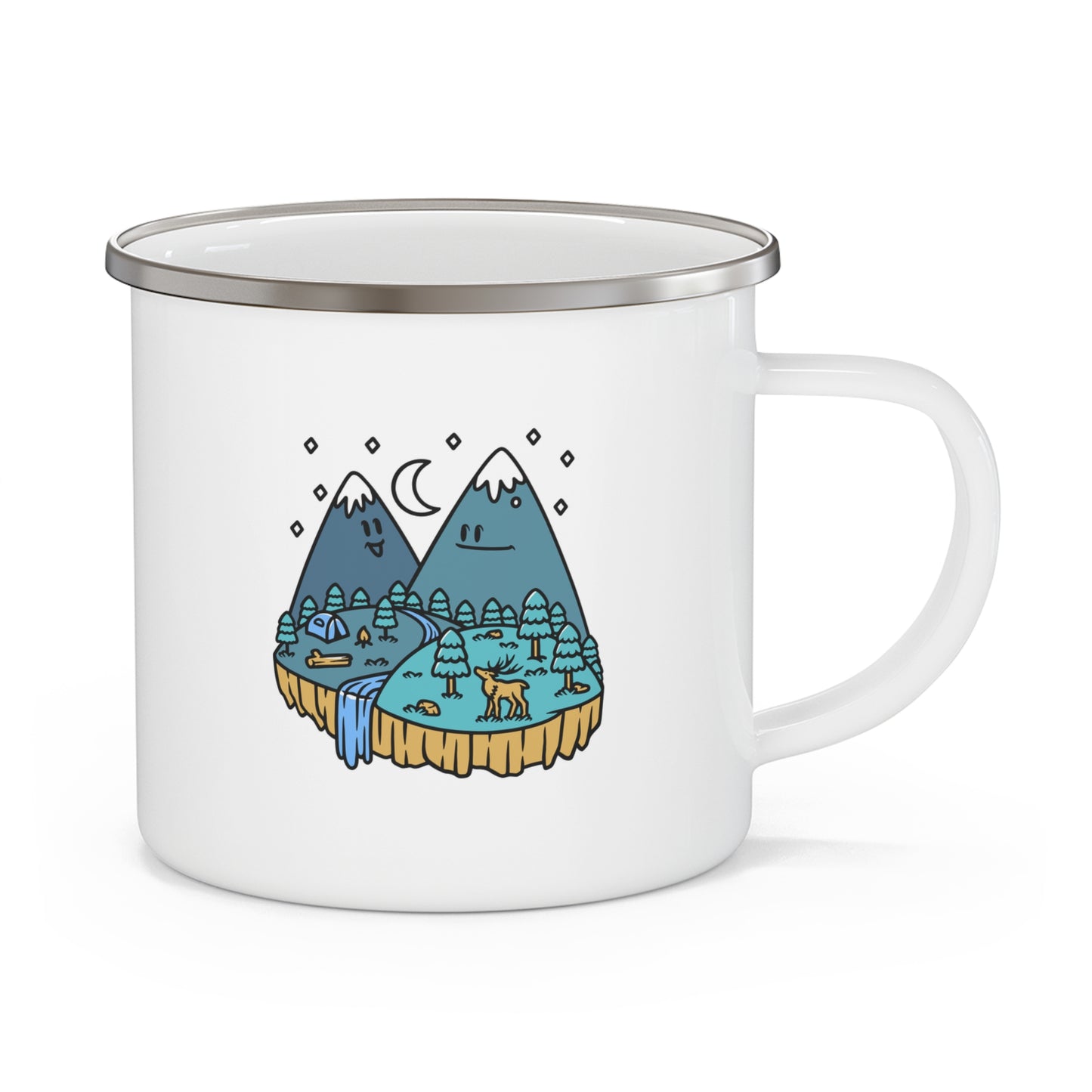 Cute Mountain Enamel Camping Mug - Cozy Night Camp Coffee Mug for Nature Lovers & Outdoor Adventures