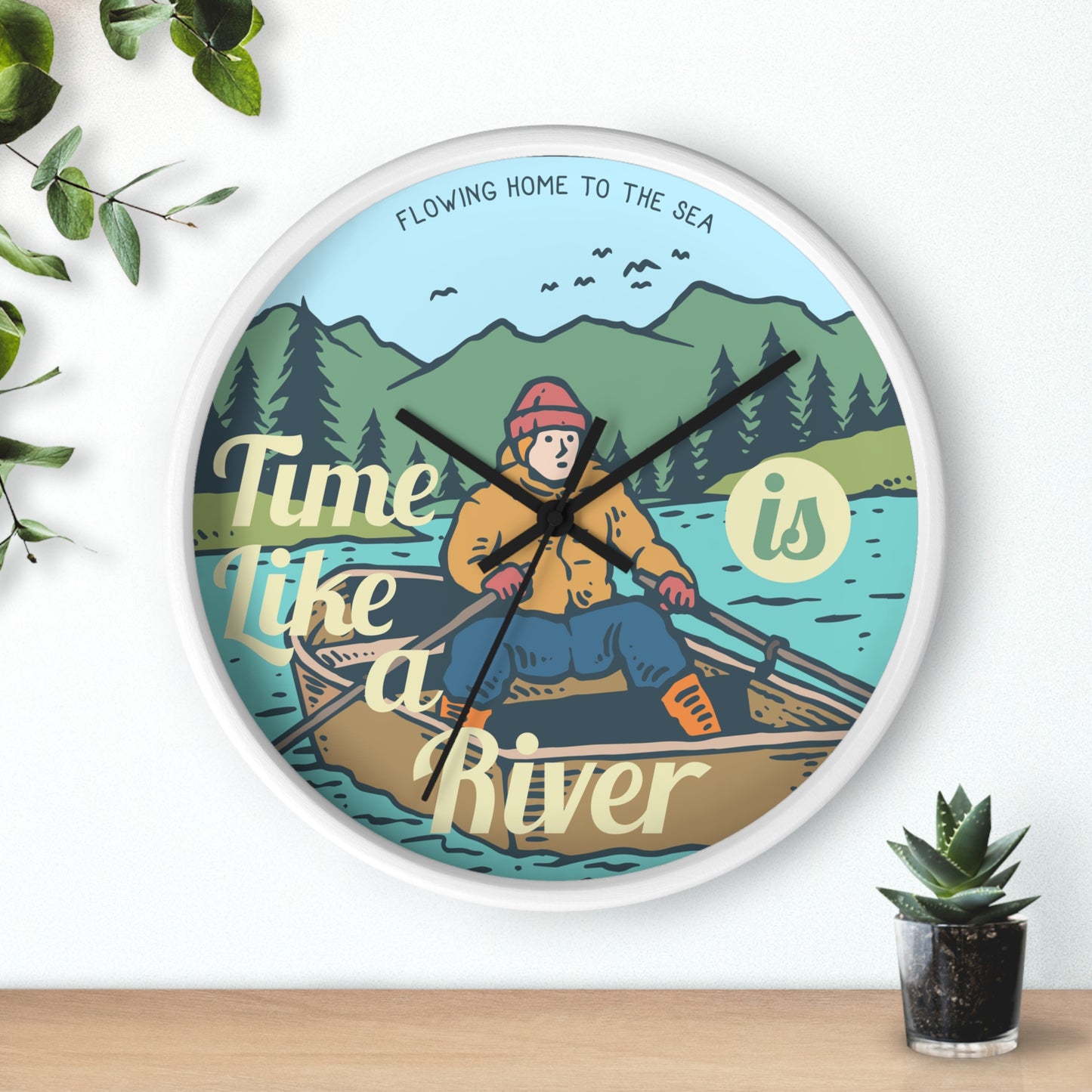 Time Is Like a River Wall Clock - Cozy Nature Home Decor with Calm Outdoor Illustration