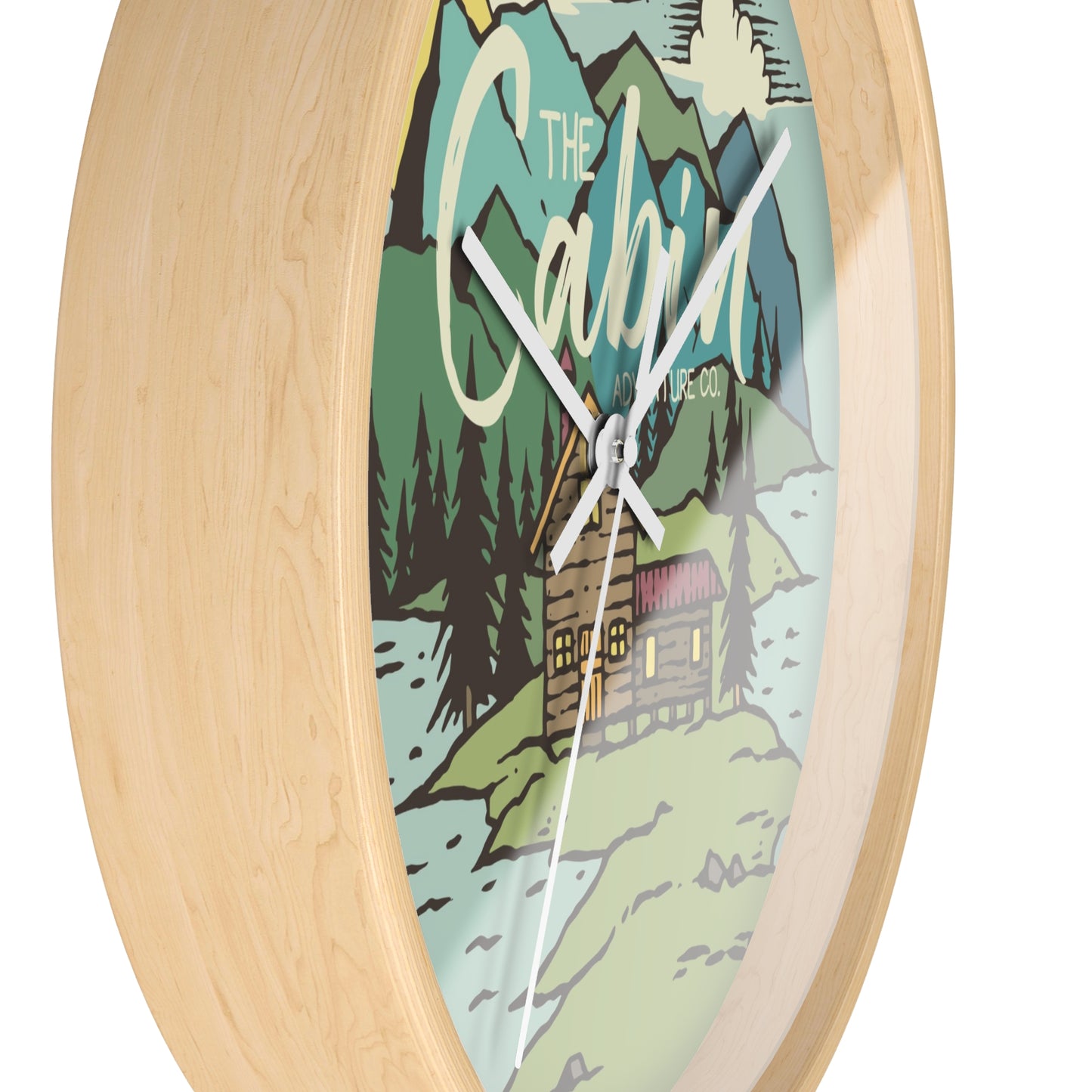 Cabin by the Lake Wall Clock - Cozy Nature Home Decor with Calm Mountain Illustration