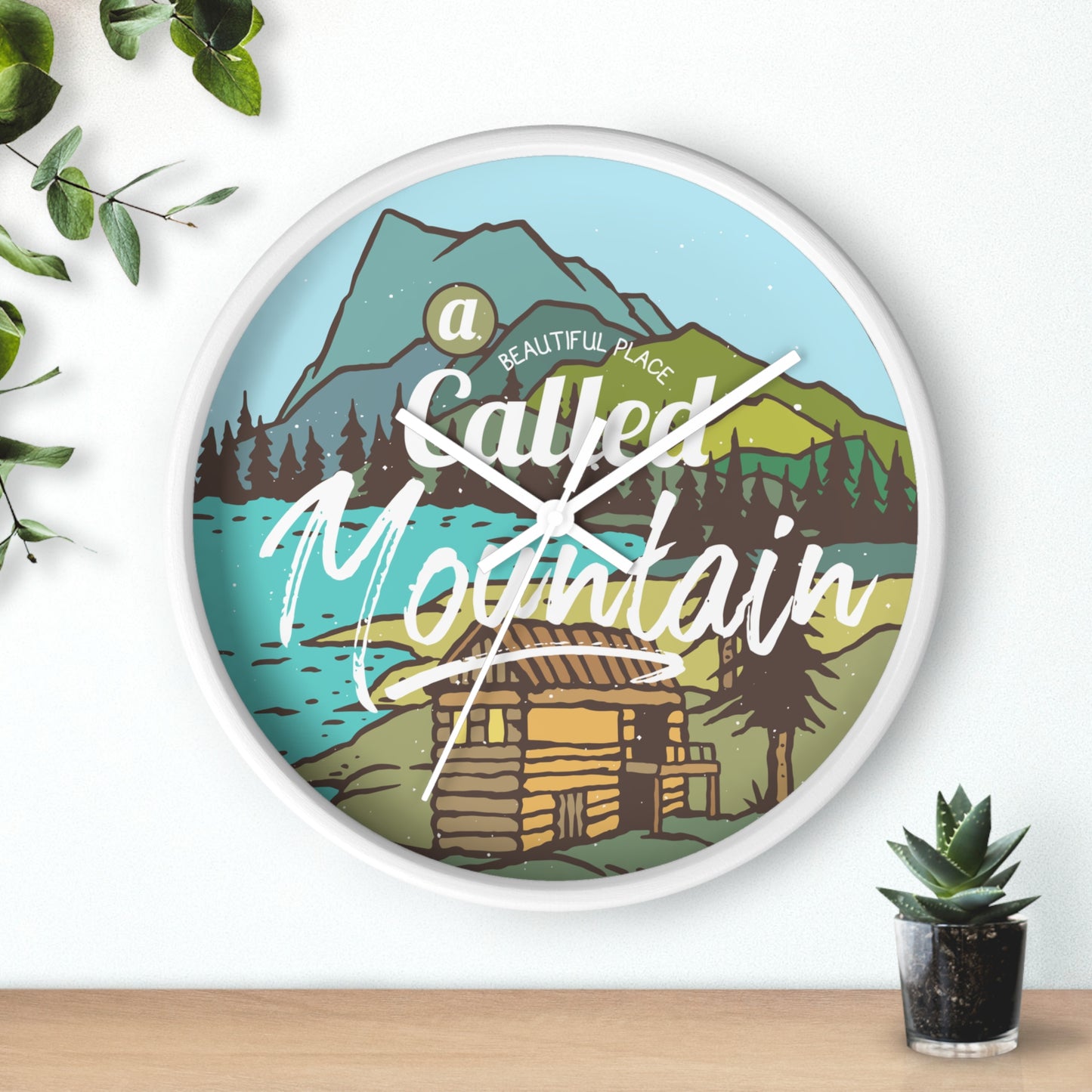 A Beautiful Place Called Mountain Wall Clock - Cozy Nature Home Decor with Cabin Illustration