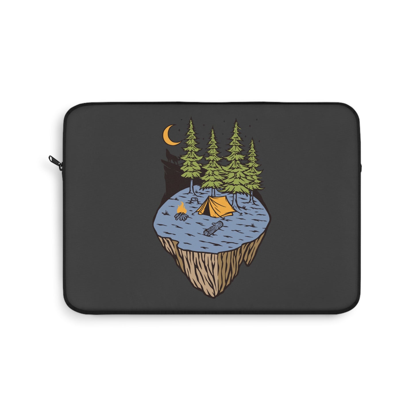 Floating Forest Night Laptop Sleeve with Camping Nature Illustration