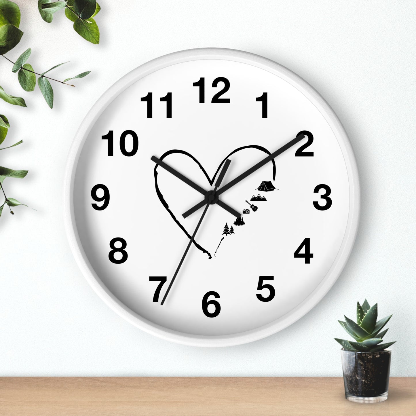 Love Nature Wall Clock - Heart Mountain Design, Minimal Outdoor Home Decor