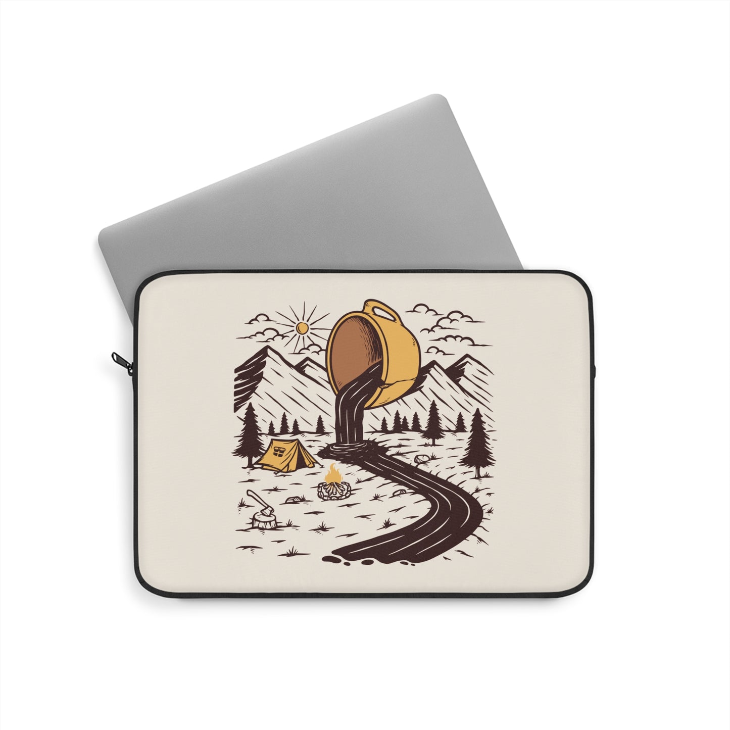 Coffee River Laptop Sleeve - Camping Coffee Art Laptop Case for Outdoor Lovers & Digital Nomads