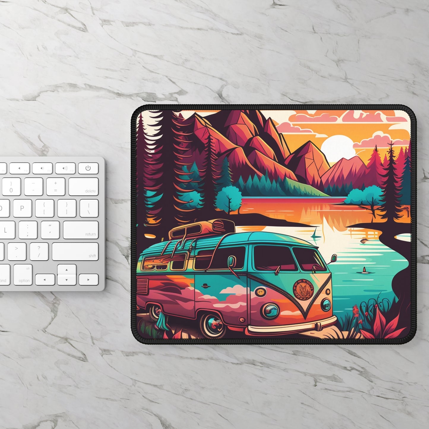 Van Life Lake Sunset Mouse Pad - Cozy Nature Desk Decor with Travel and Freedom Feel