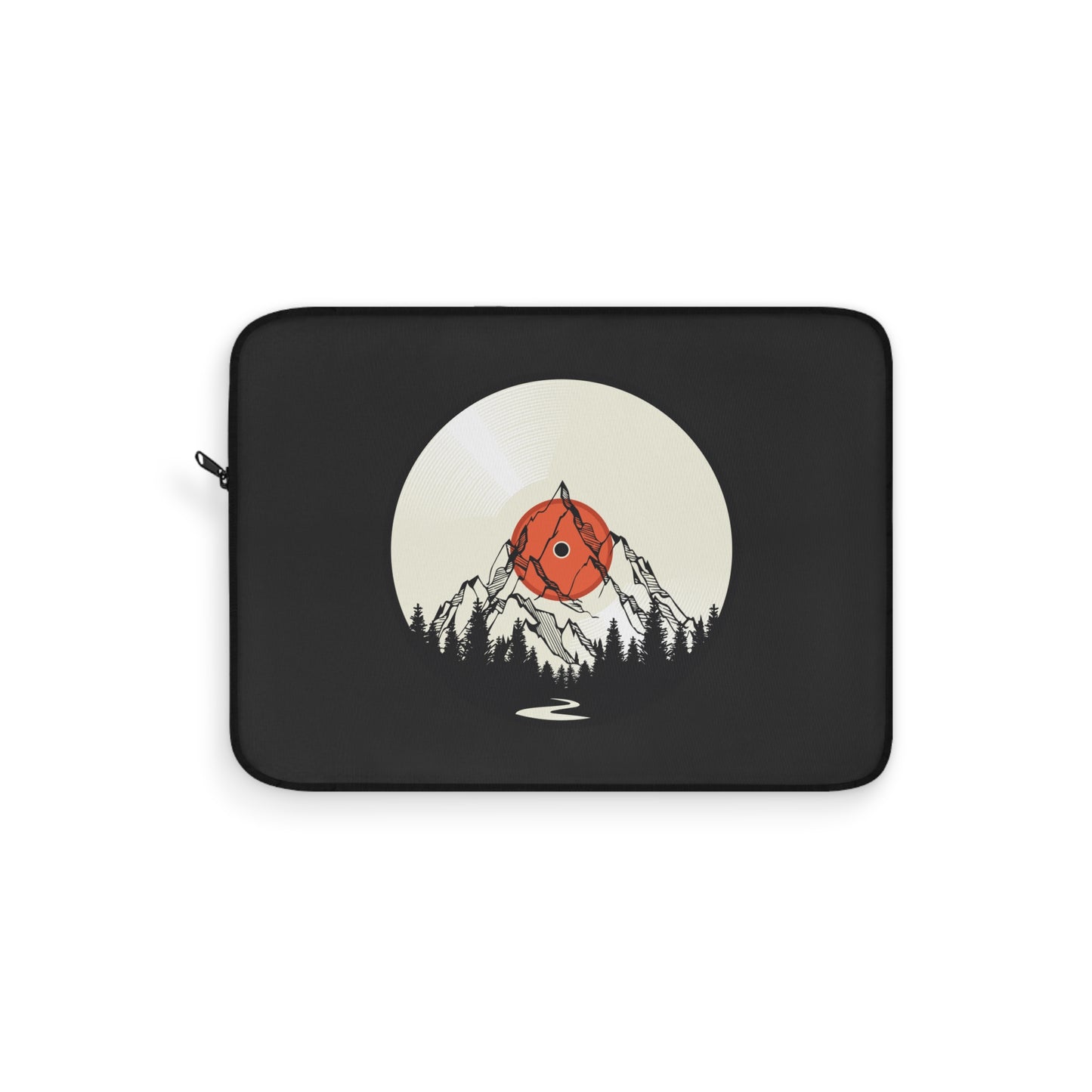 Minimal Mountain Sun Laptop Sleeve with Nature Night Illustration