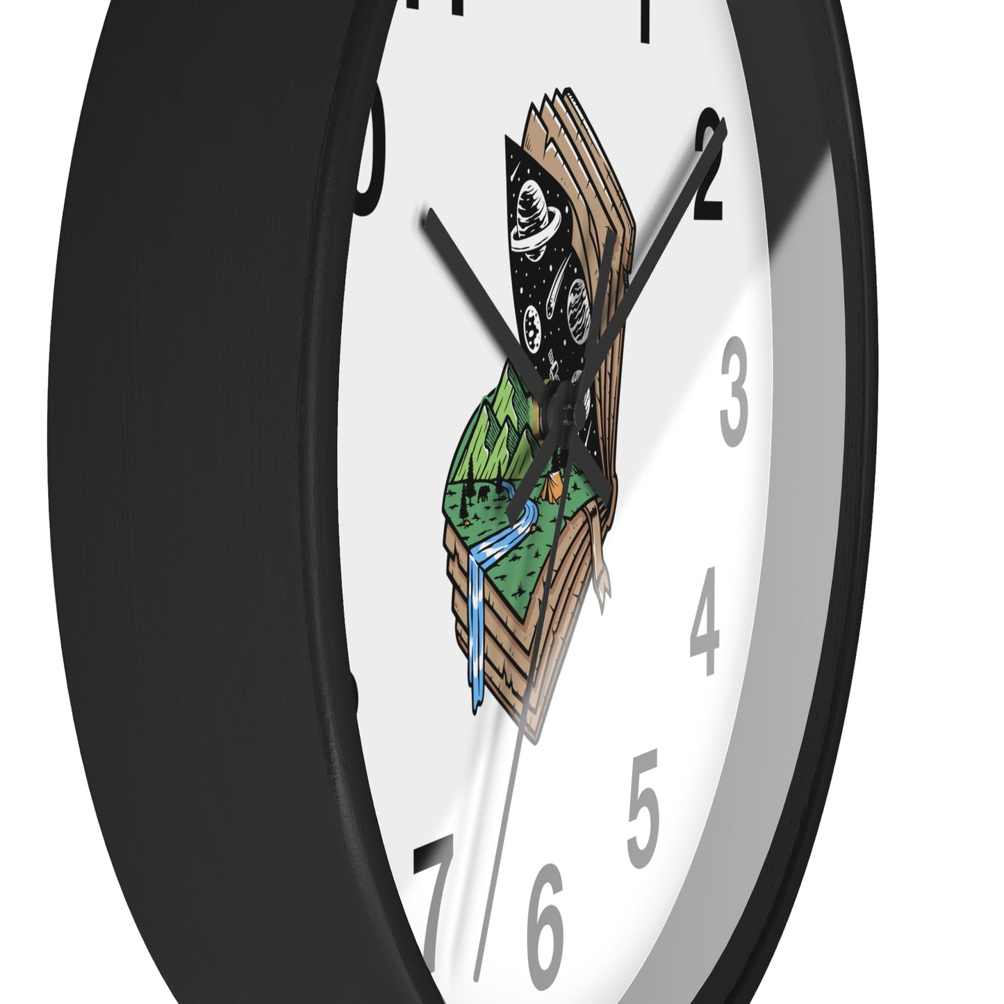 Cosmic Mountain Layers Wall Clock with Nature and Space Illustration