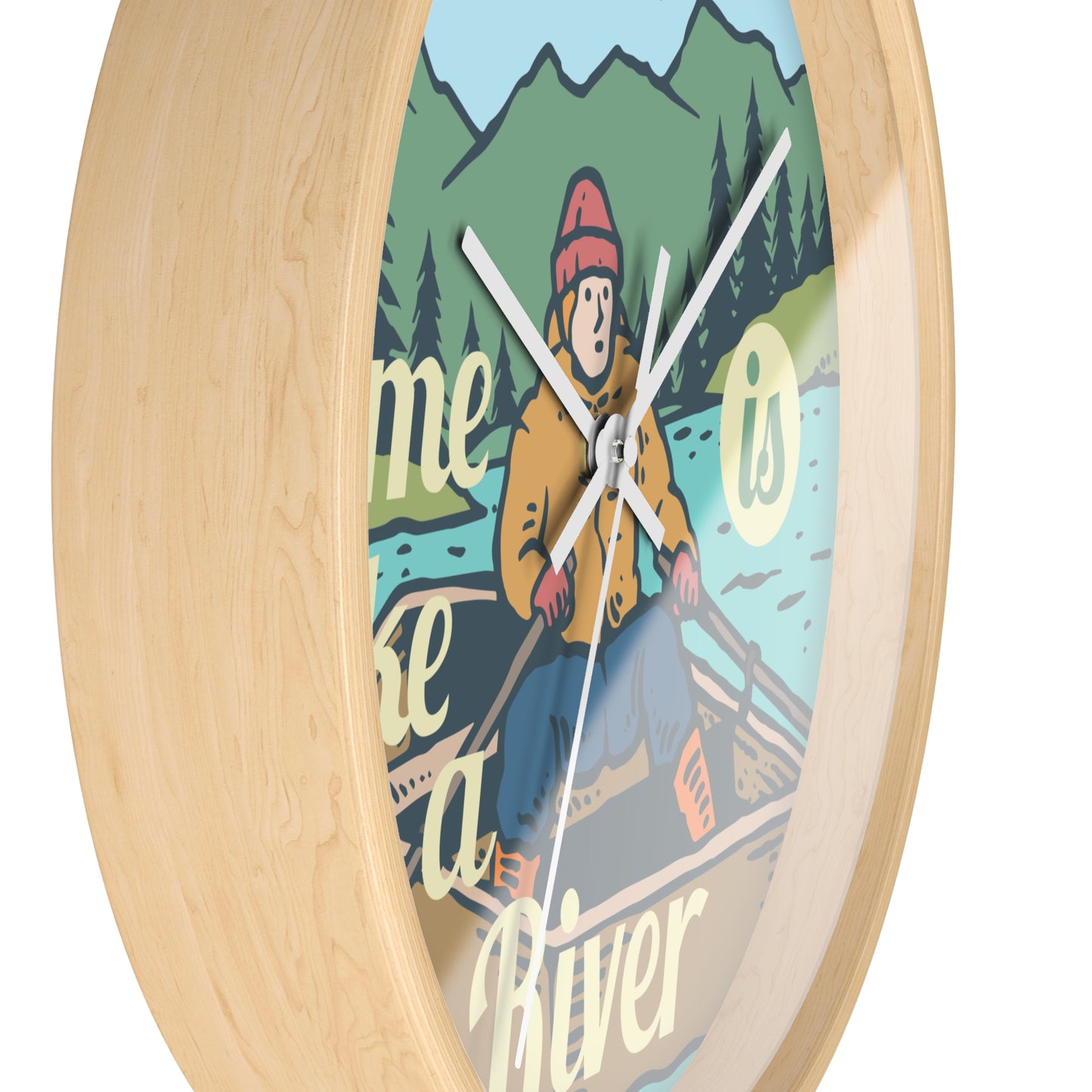 Time Is Like a River Wall Clock - Cozy Nature Home Decor with Calm Outdoor Illustration