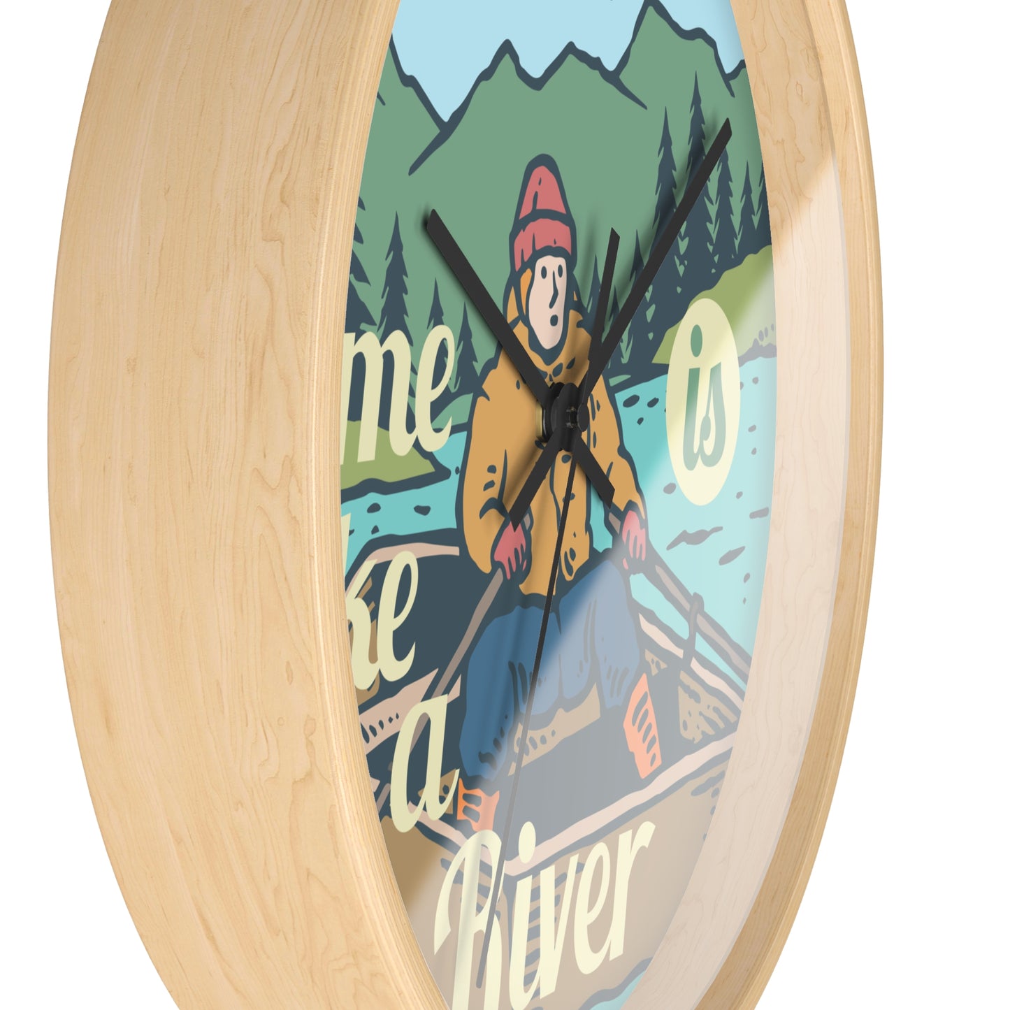 Time Is Like a River Wall Clock - Cozy Nature Home Decor with Calm Outdoor Illustration