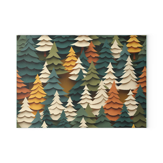 Forest Pattern Glass Cutting Board - Cozy Woodland Kitchen Decor